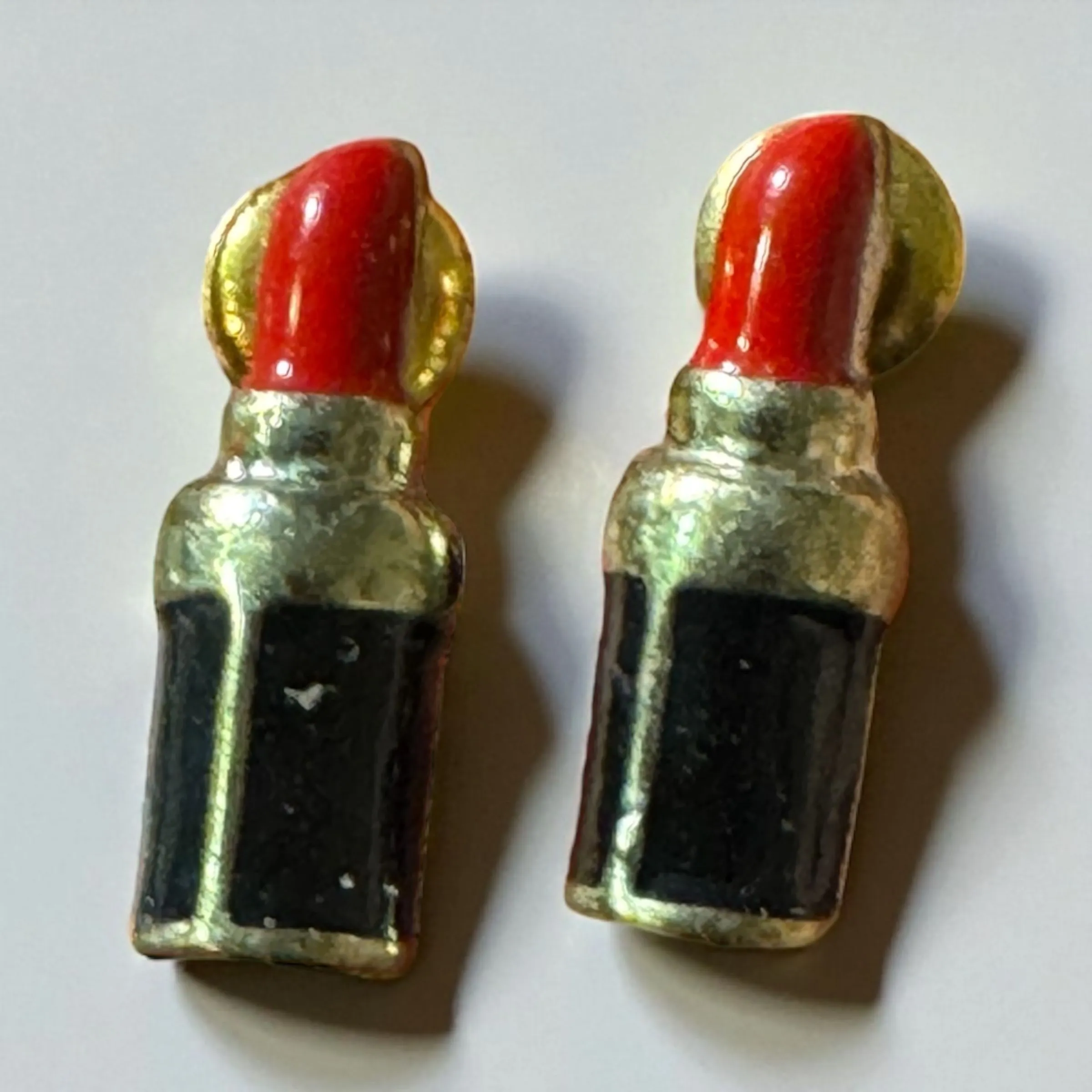 Product image for 80s Gold Tone Enameled Lipstick Earrings
