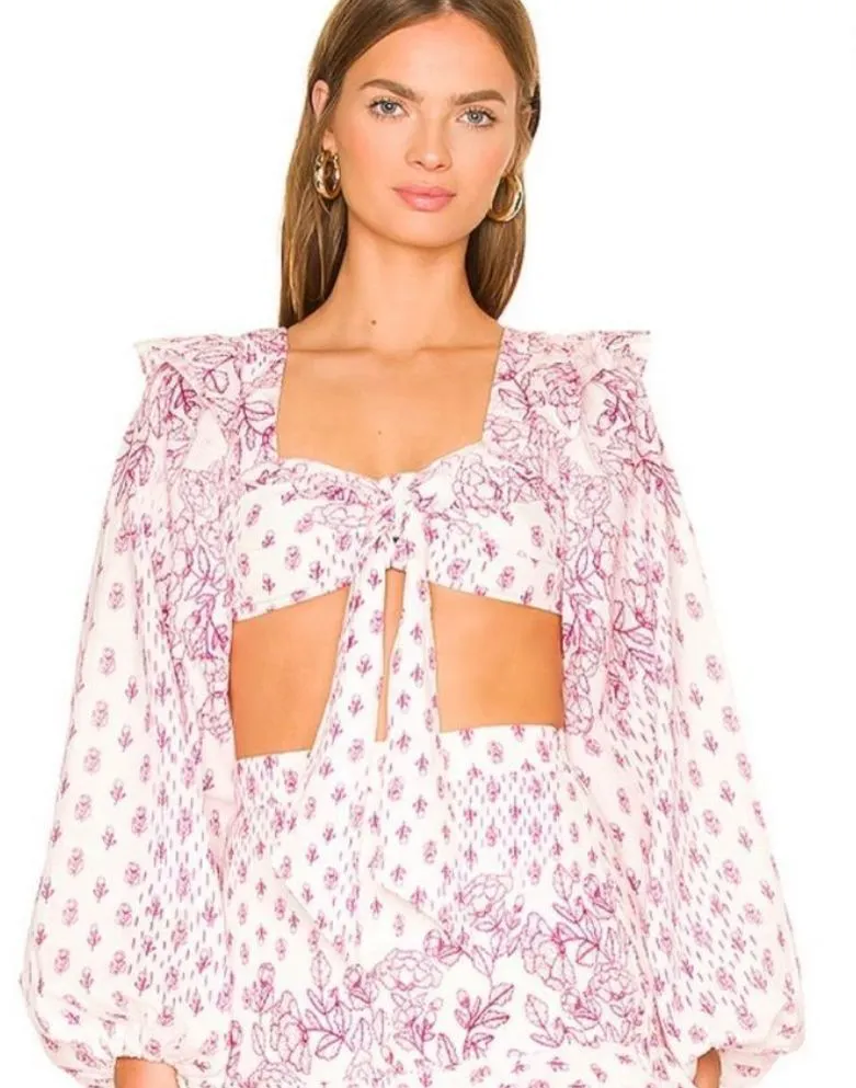 Product image for 116 NWT 249.00 Suki Crop Top in Off White & Crimson Size XL