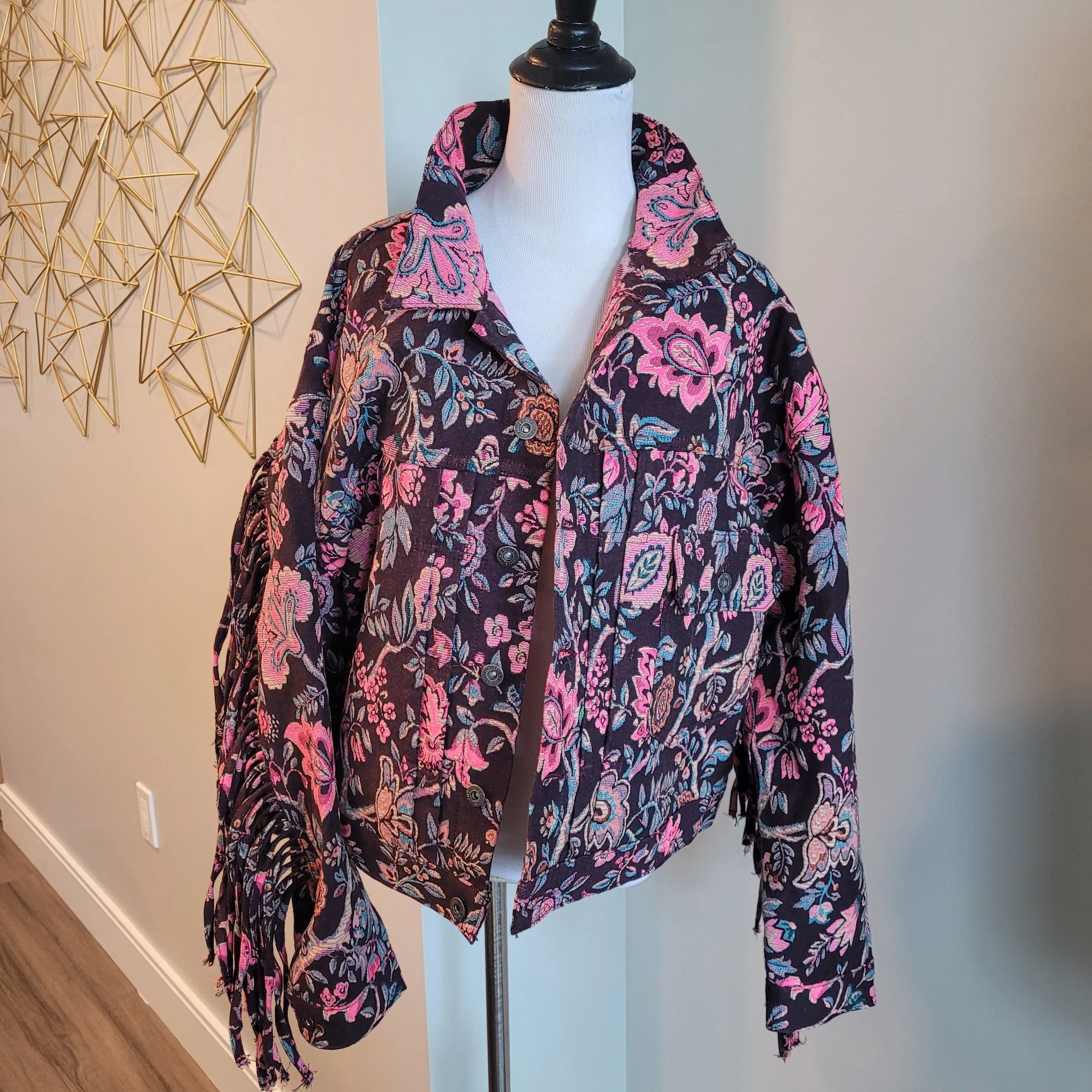 Product image for Levi's Limited Edition Floral French Milled Jacket Coat Fringe Festival Pink Blue Size XL Women Mult