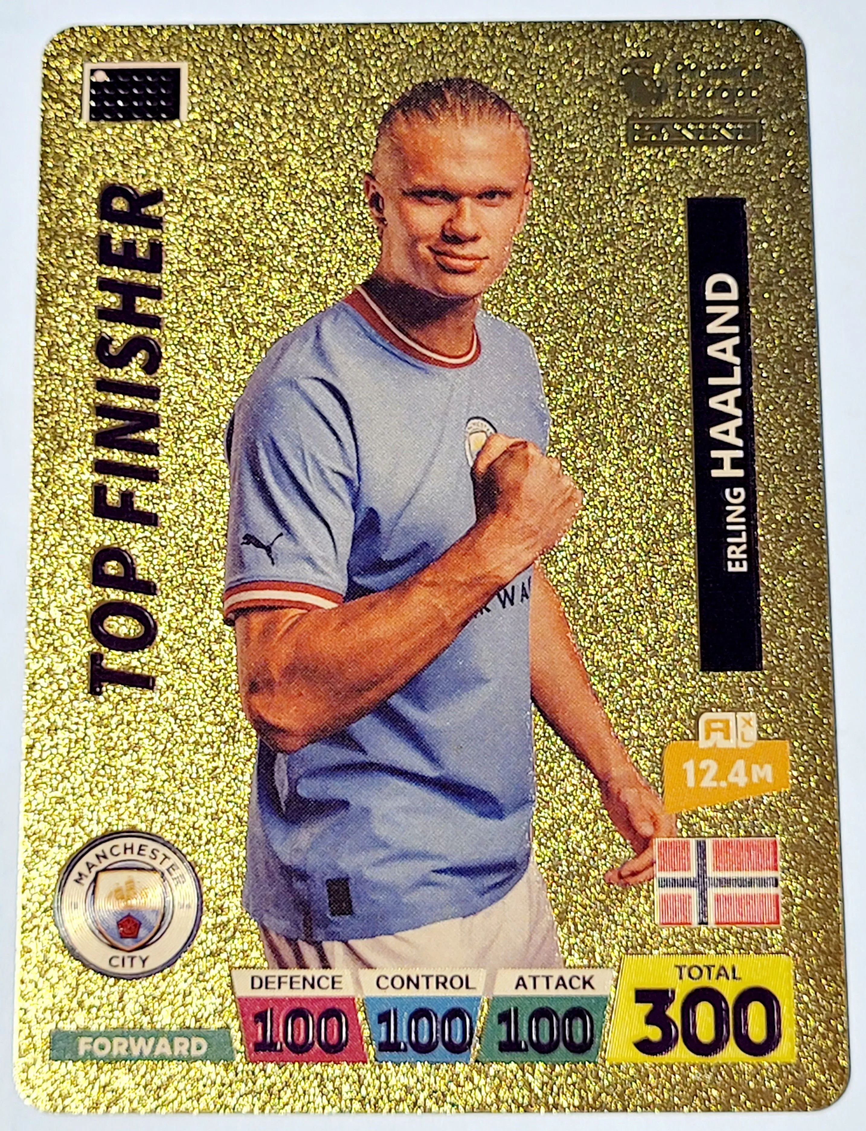 Product image for 2022 Erling Haaland Panini World Soccer Stars Top Finisher Plastic Gold Color Card Near Mint Conditi