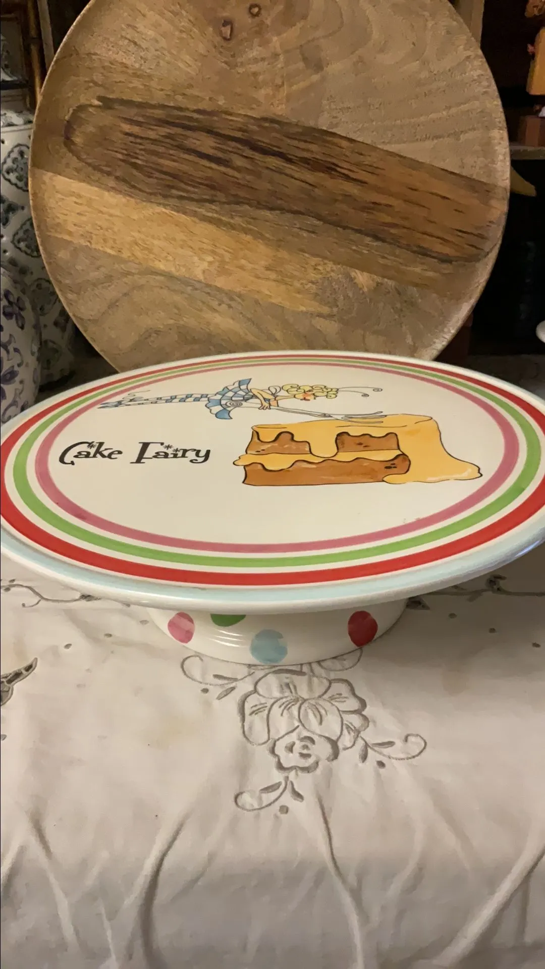 Product image for Roscher Earthenware Cake Fairy pedestaled cake Plate