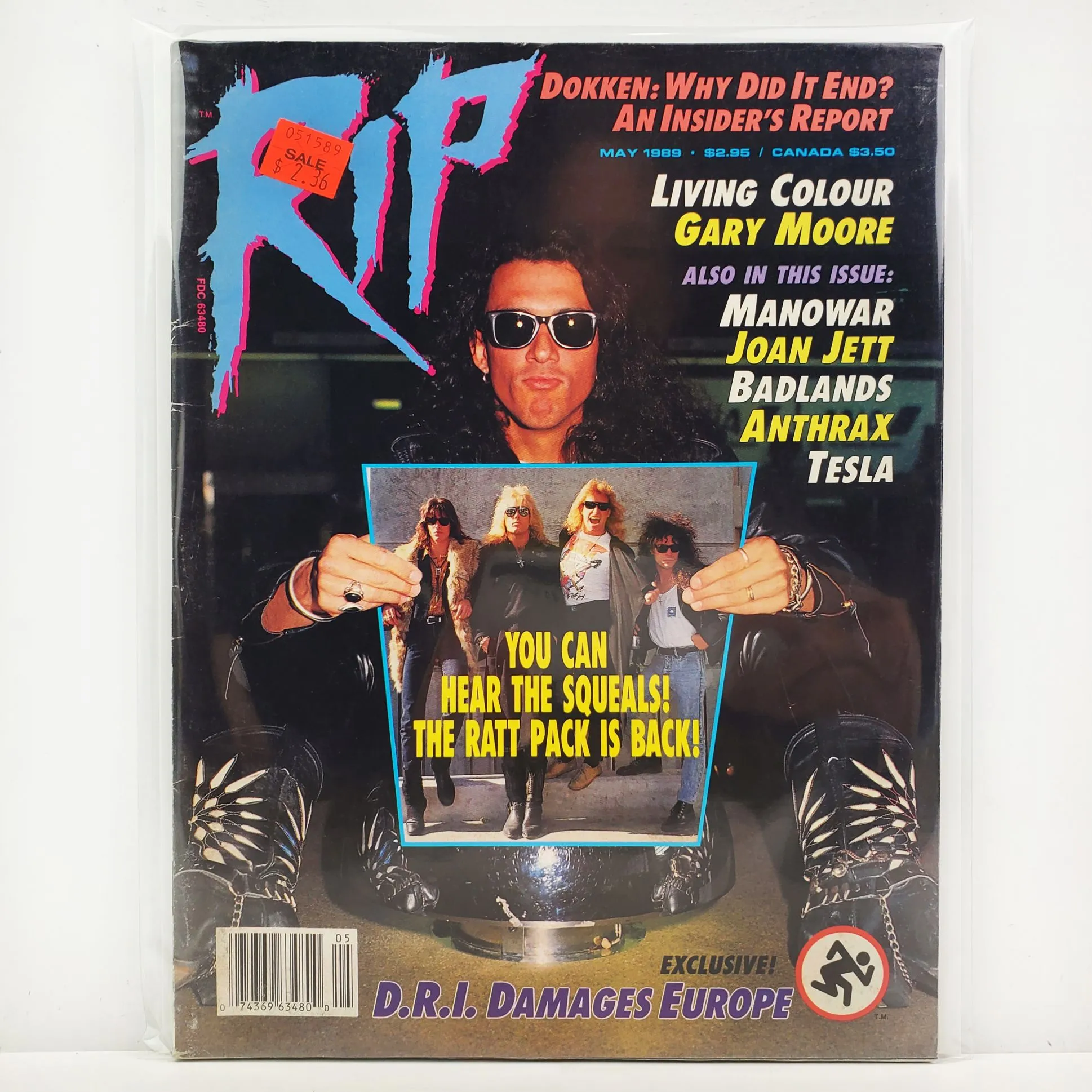 Product image for RIP Magazine DRI Living Colour Anthrax Metallica RATT May 1989 Old Stock Unread