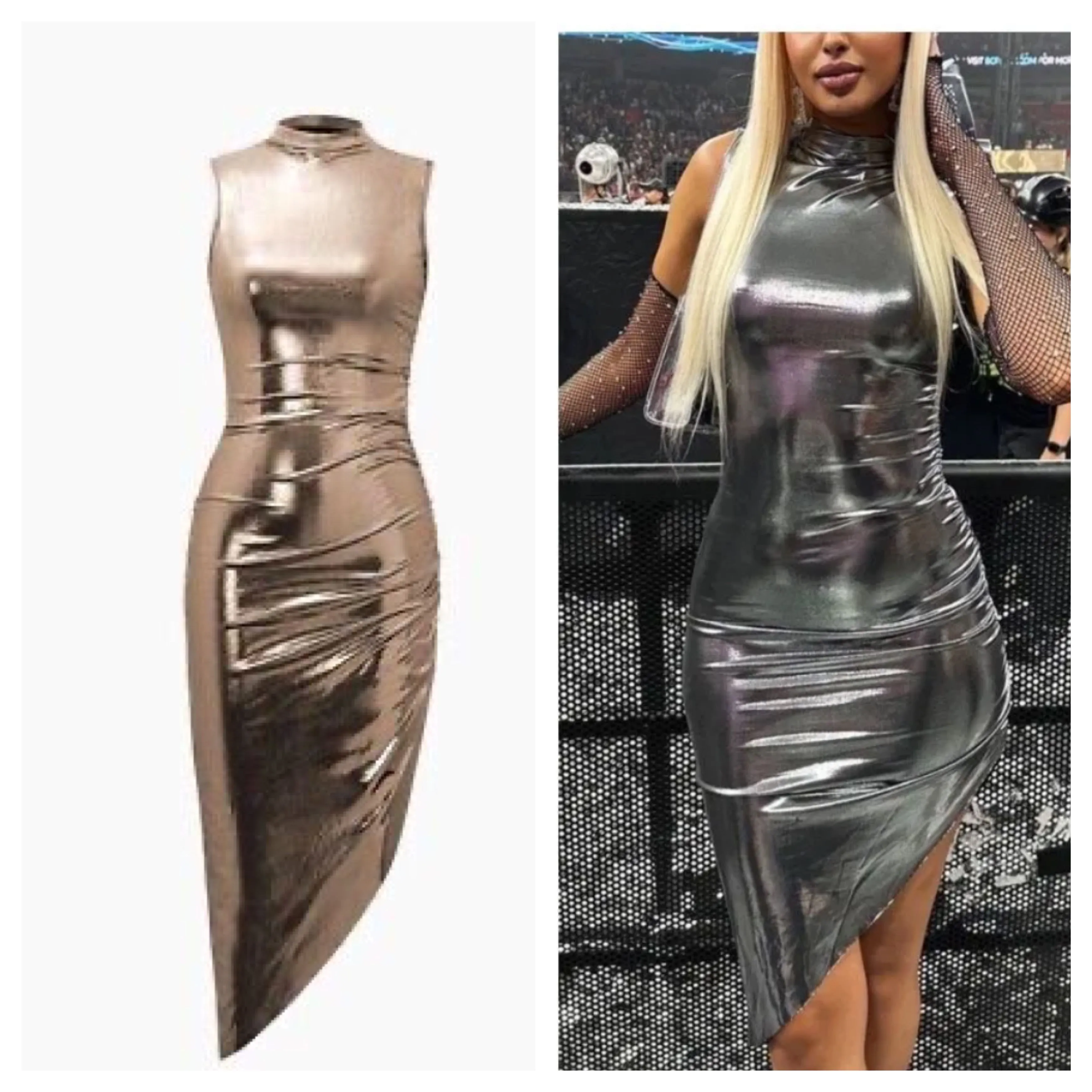 Product image for 83. NWT Micas Gold Bronze Ruched Dress Small Bust 30"-34"