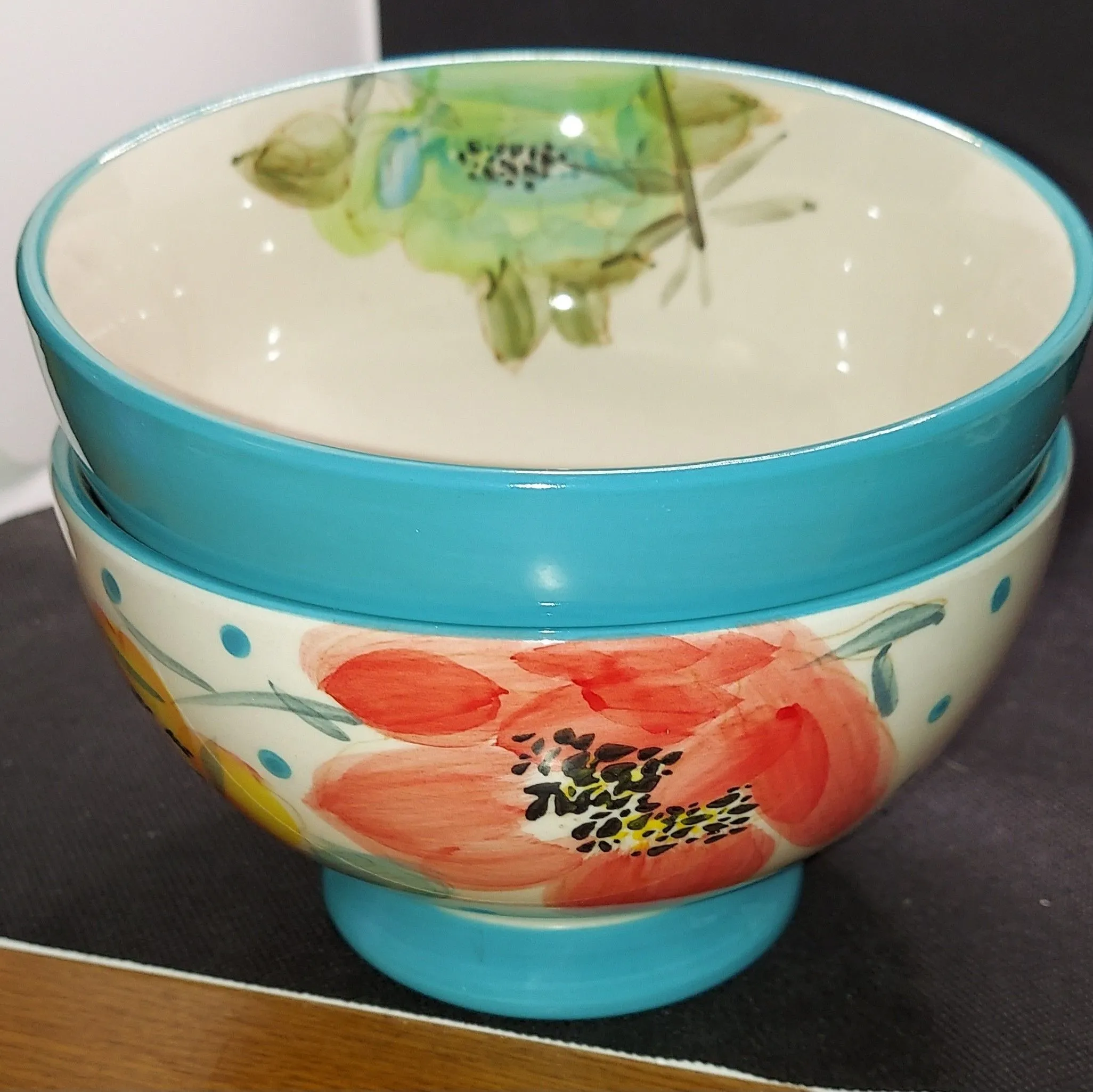 Product image for Set of 2 Pioneer Woman  6" Footed Cereal Soup Bowls Vintage Bloom Dots Flowers