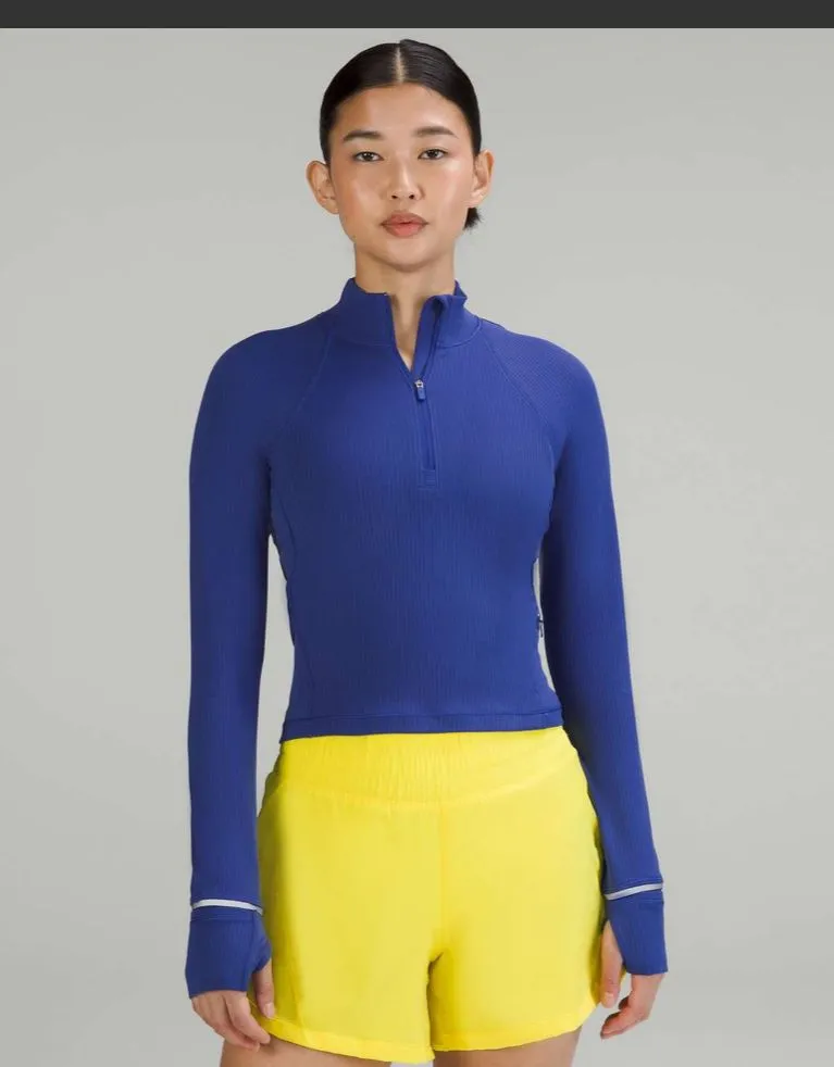 Product image for 094 EUC $118 MSRP Its Rulu Run Cropped Half Zip *Ribbed Sz 10 Psychic