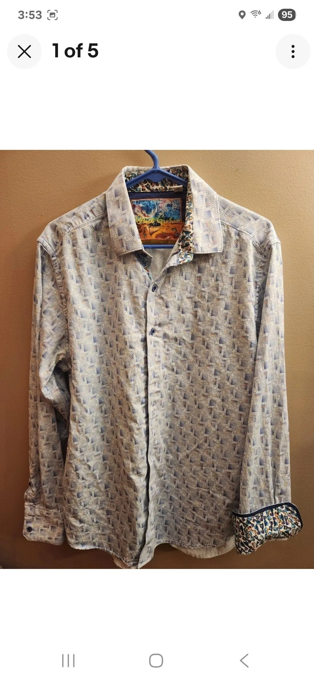 Product image for 032. Size L Pre Loved Robert Graham Geometric Multi Rainbow Long Sleeve Button Down Shirt