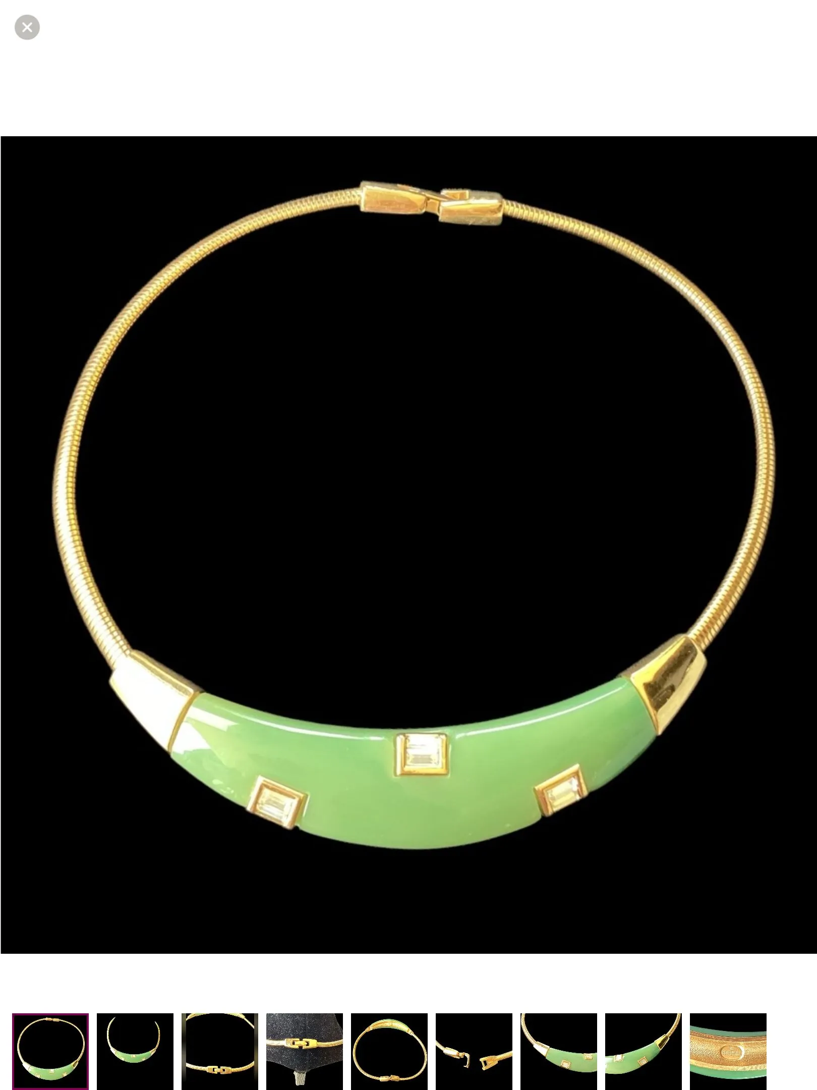 Product image for Givenchy 1977 Green Enamel & Gold Choker Necklace