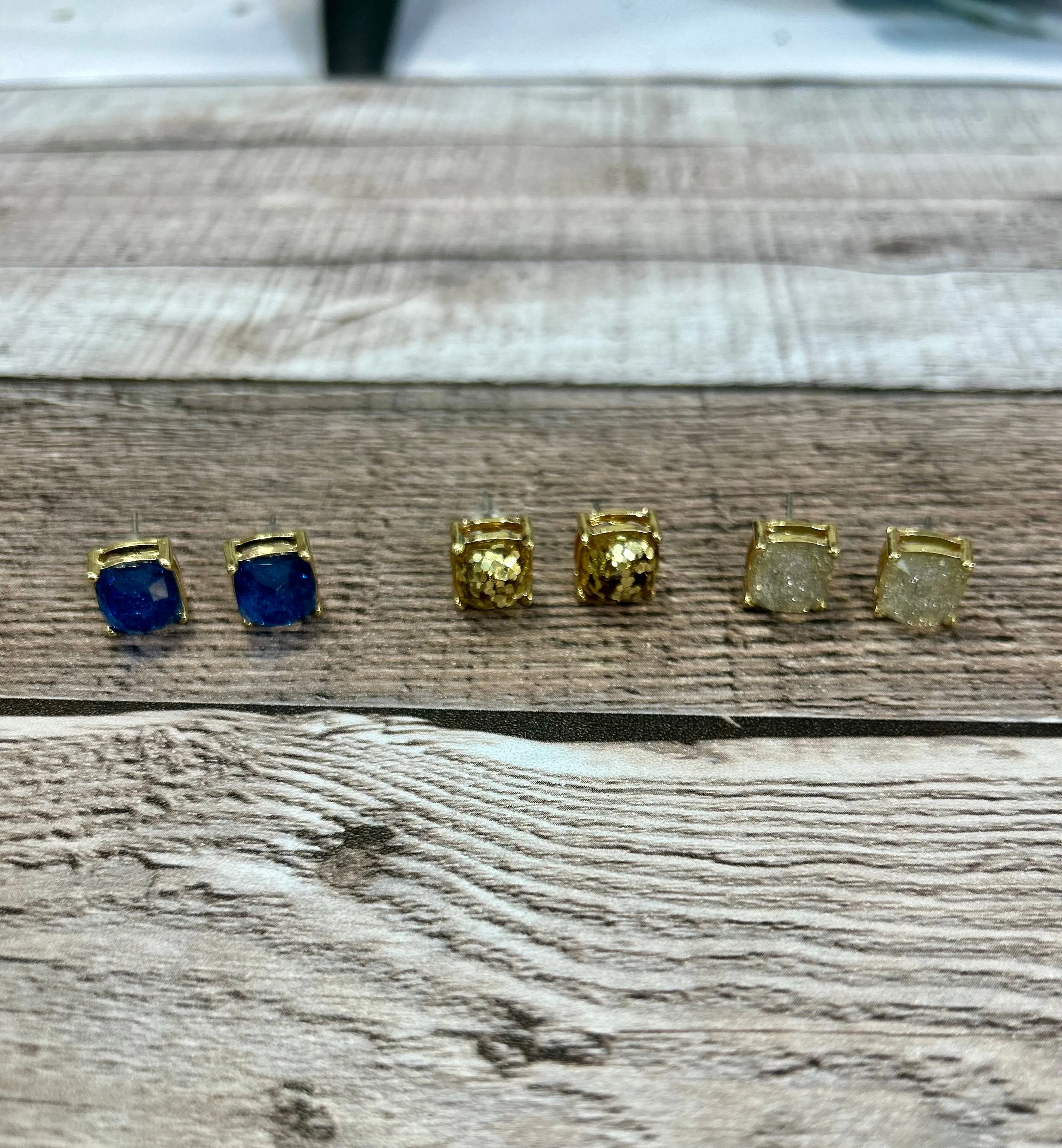Product image for Trio of Multicolor Glittery Shimmering Square Stud Earrings Trendy