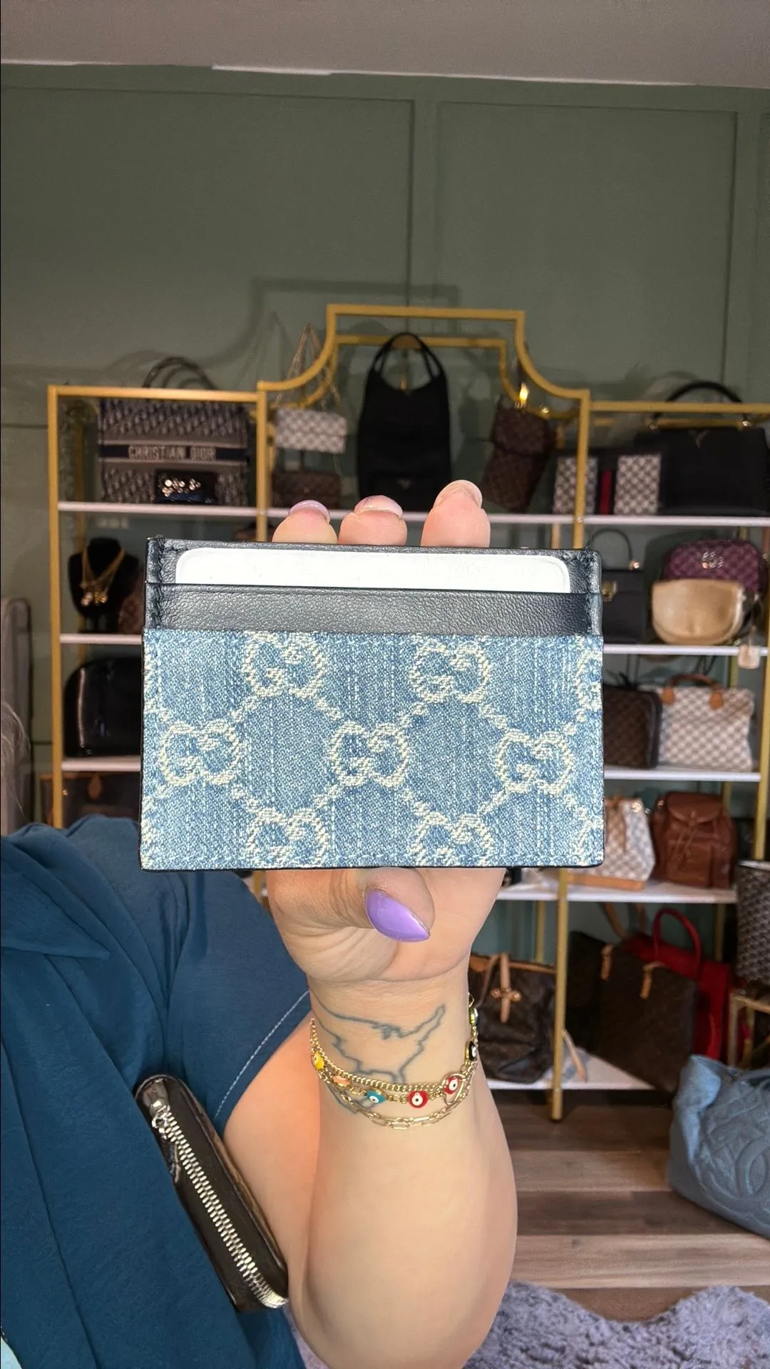 Product image for Brand New Gucci Denim Card Holder
