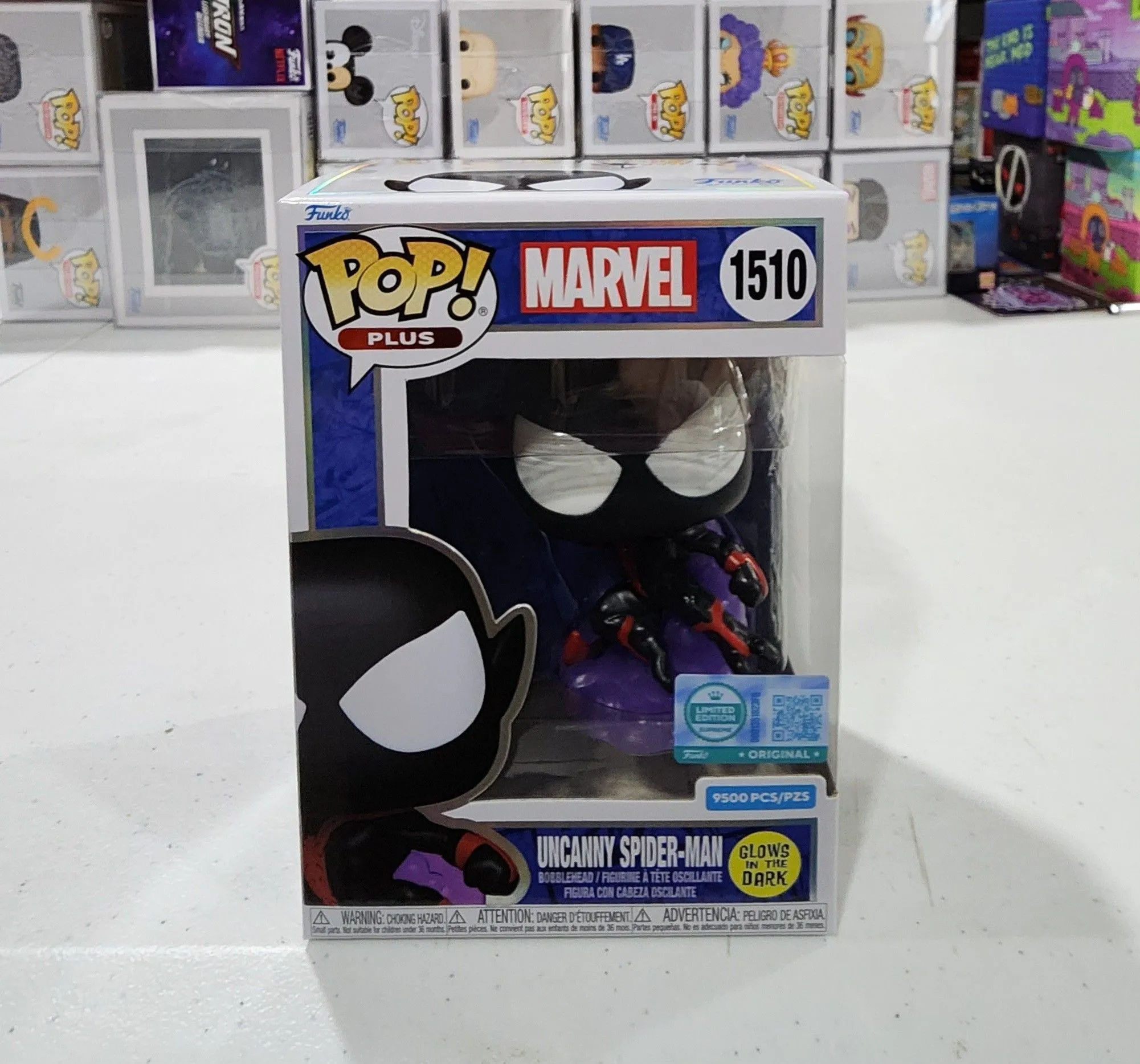 Product image for Funko Pop Uncanny Spider-Man Glow 9500 Pcs Limited Edition Supreme # 1510 With Protector 