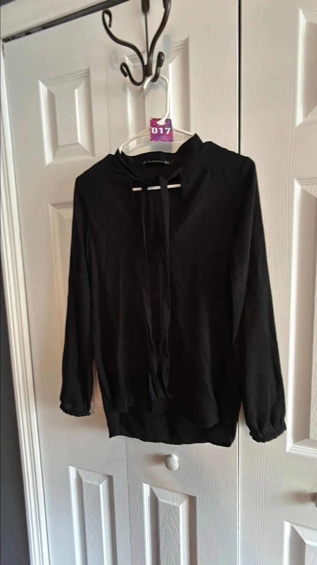 Product image for 17. Zara Black Tie Neck Blouse S