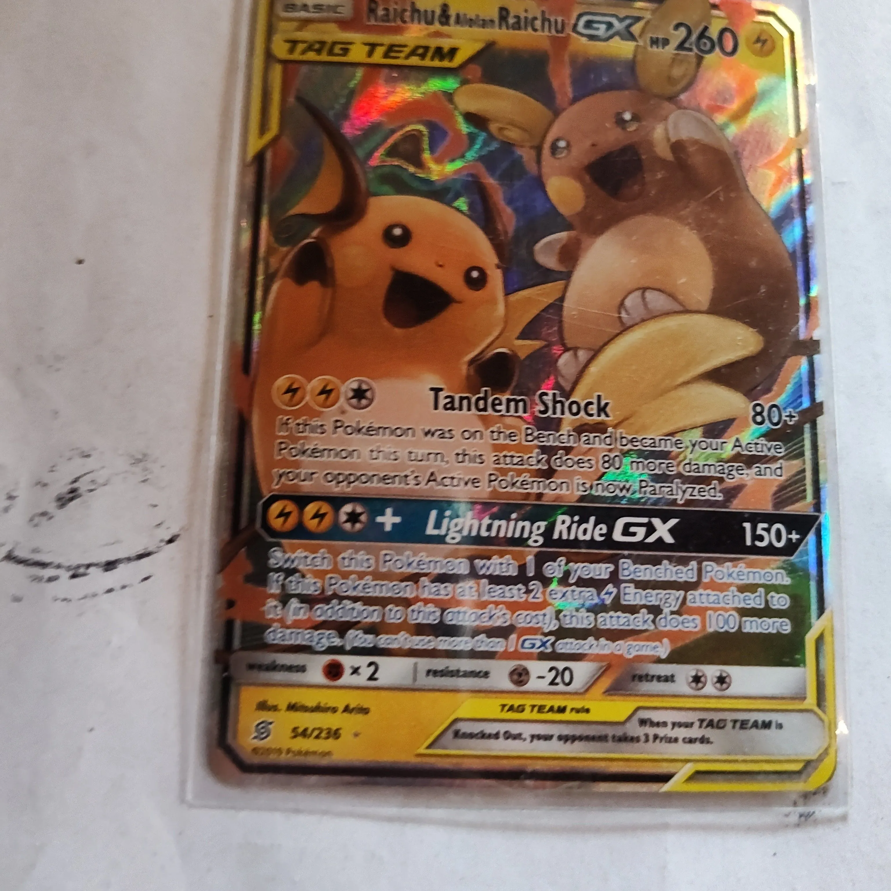 Product image for Pokemon full art foil Raichu & Alolan Raichu GX 54/236