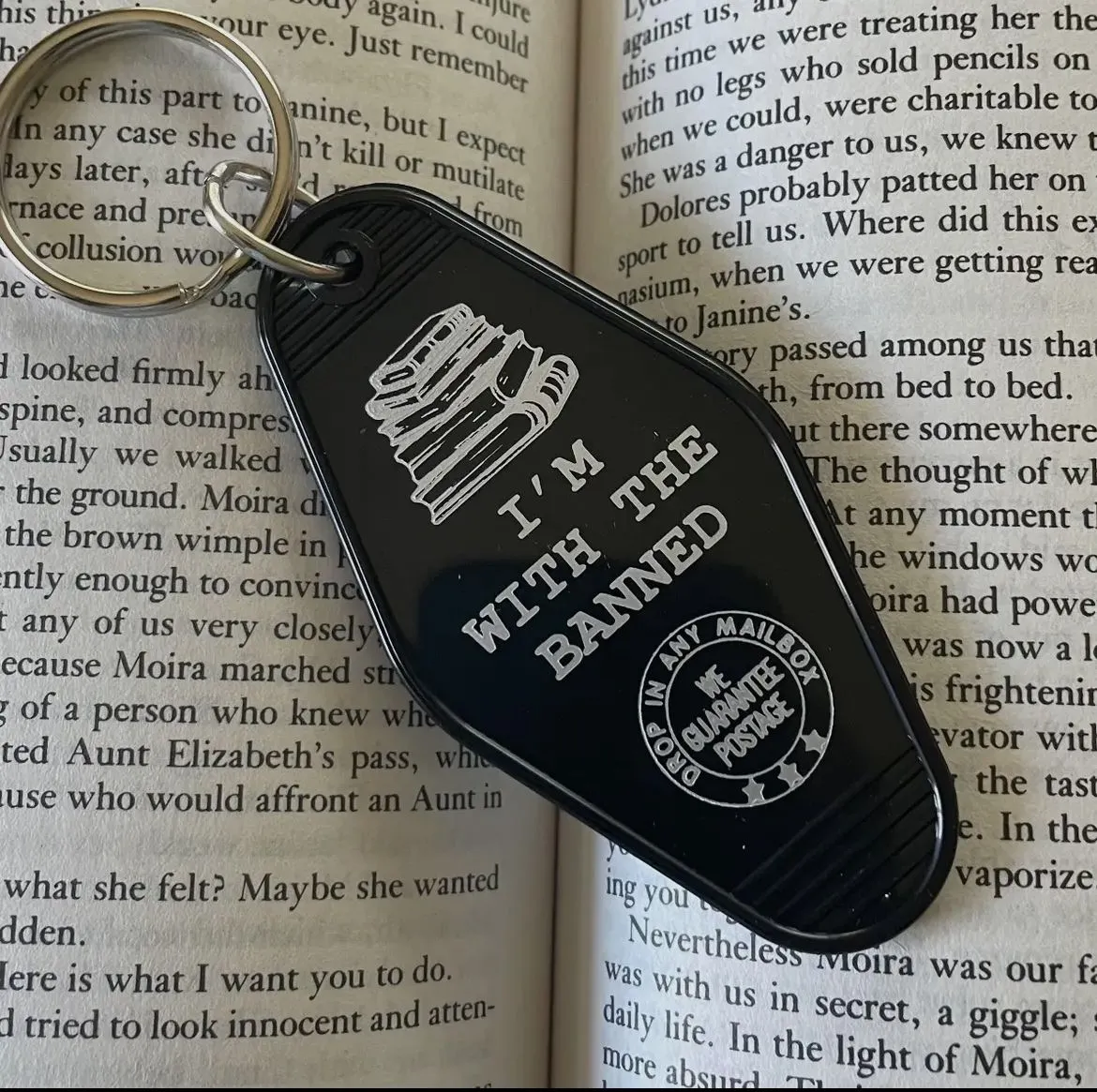 Product image for I'm With The Banned Books Motel Keychain