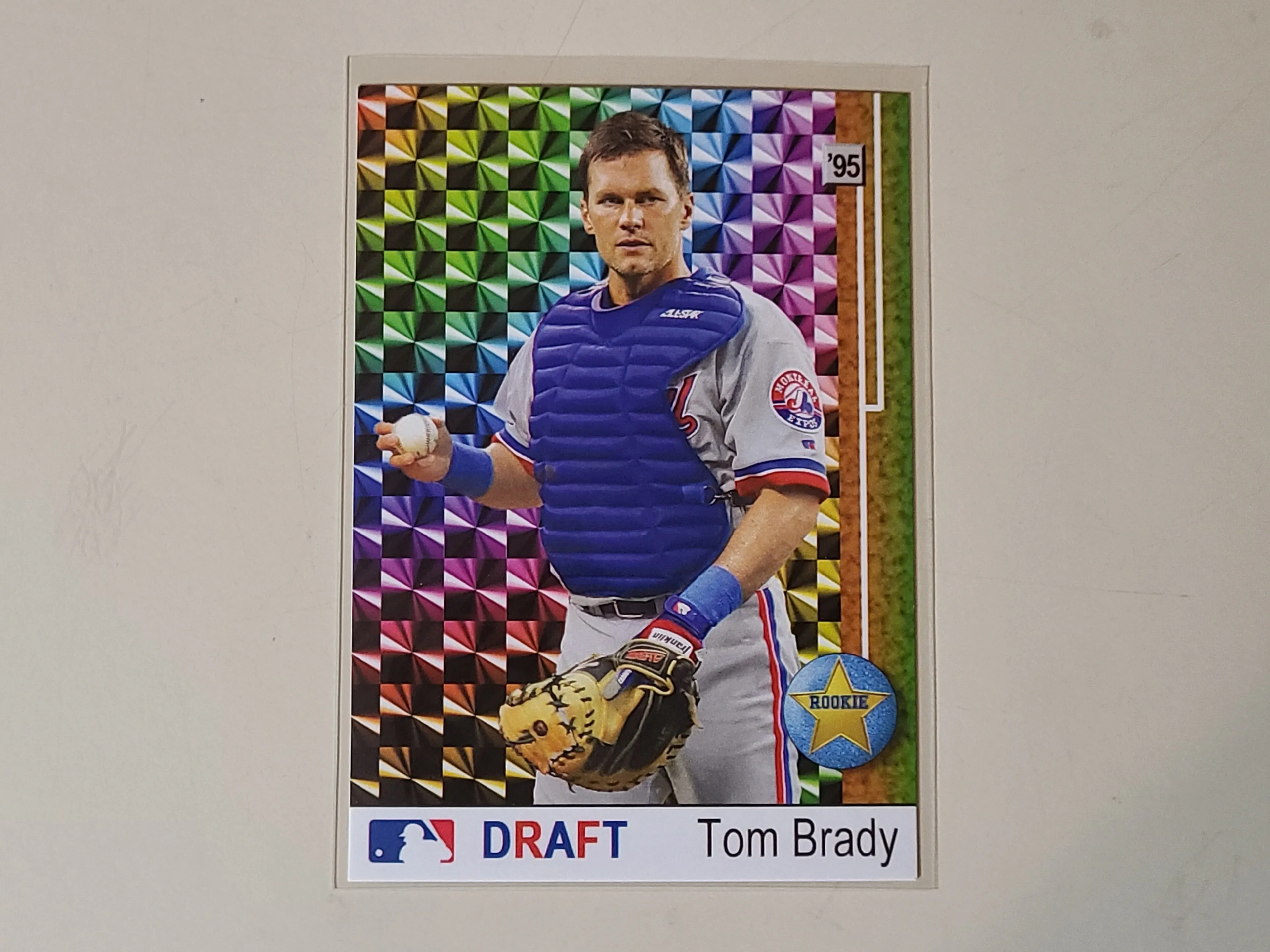 Product image for Tom Brady (Broder/Promo Card) 1995 Baseball Draft Montreal Expos Catcher (Color Background Version)