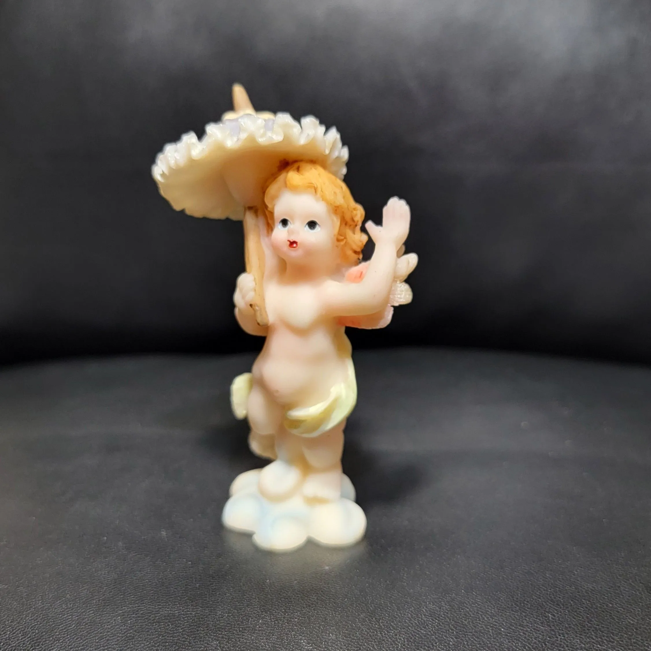 Product image for Vintage Angel Figurine Blue Umbrella Collectible Colorful Cherub Handpainted
