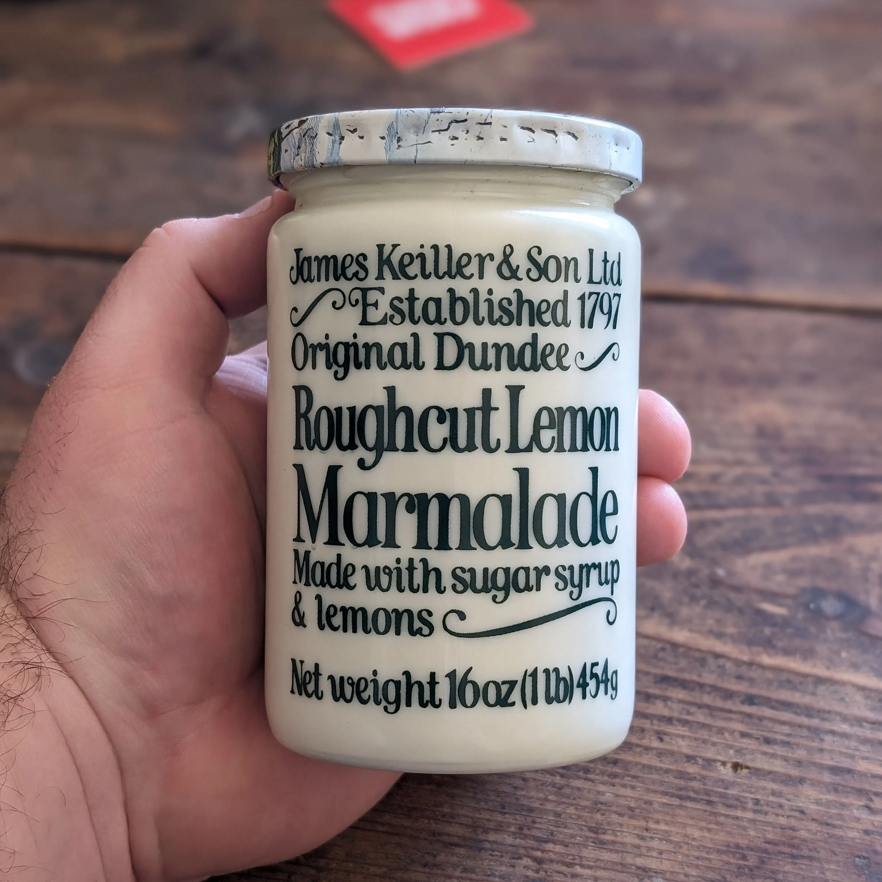 Product image for James Keiller Dundee Lemon Marmalade Jar Opaline Milk Glass.