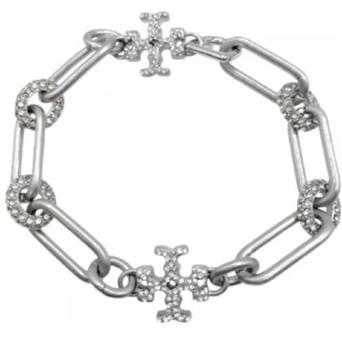 Product image for New Tory Burch Roxanne Paver Silver Chunky Logo Bracelet
