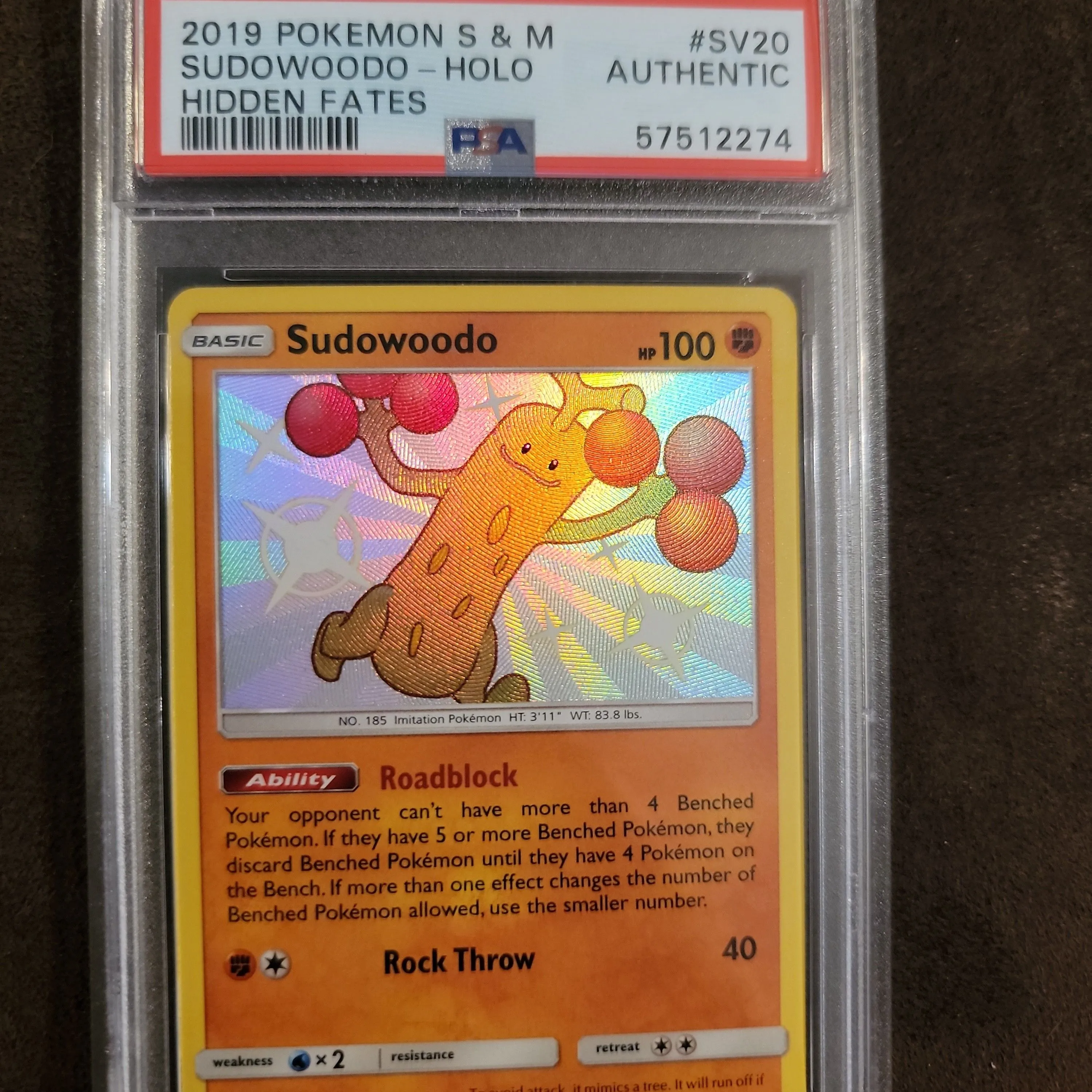 Product image for 2019 Pokemon Sun & Moon Hidden Fates Sudowoodo-Holo Hidden Fates PSA N0: AUTHENTIC