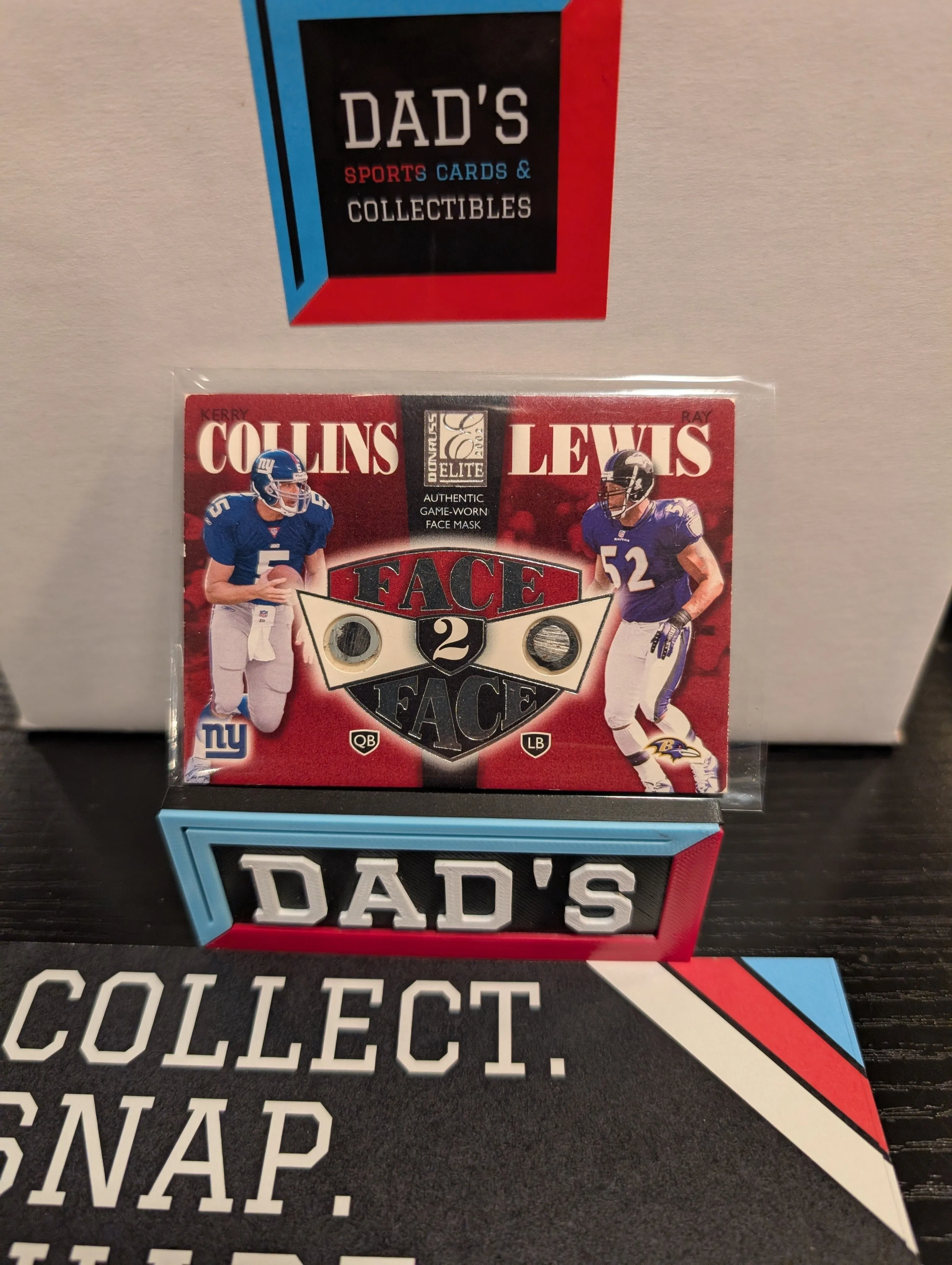 Product image for Donruss Elite Face 2 Face Ray Lewis/Kerry Collins Dual GameUsed Helmet /350