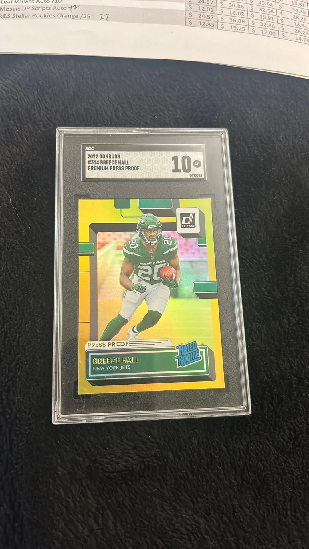 Product image for Breece Hall - 2022 Donruss Gold Press Proof SGC 10