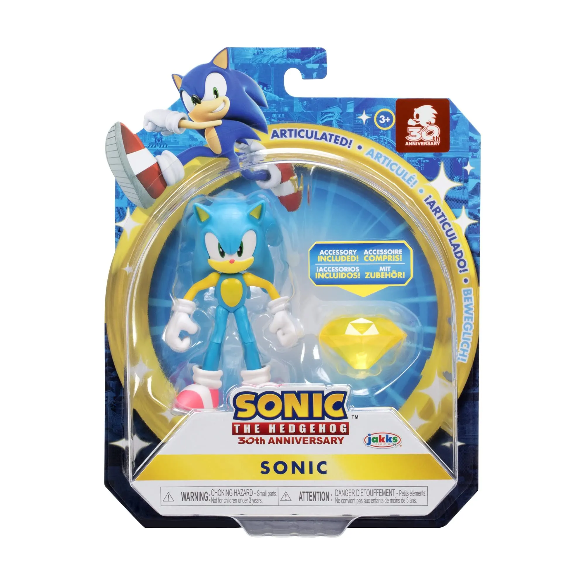 Product image for Sonic with Yellow Chaos Emerald - Sonic The Hedgehog 30th Anniversary (Jakks)