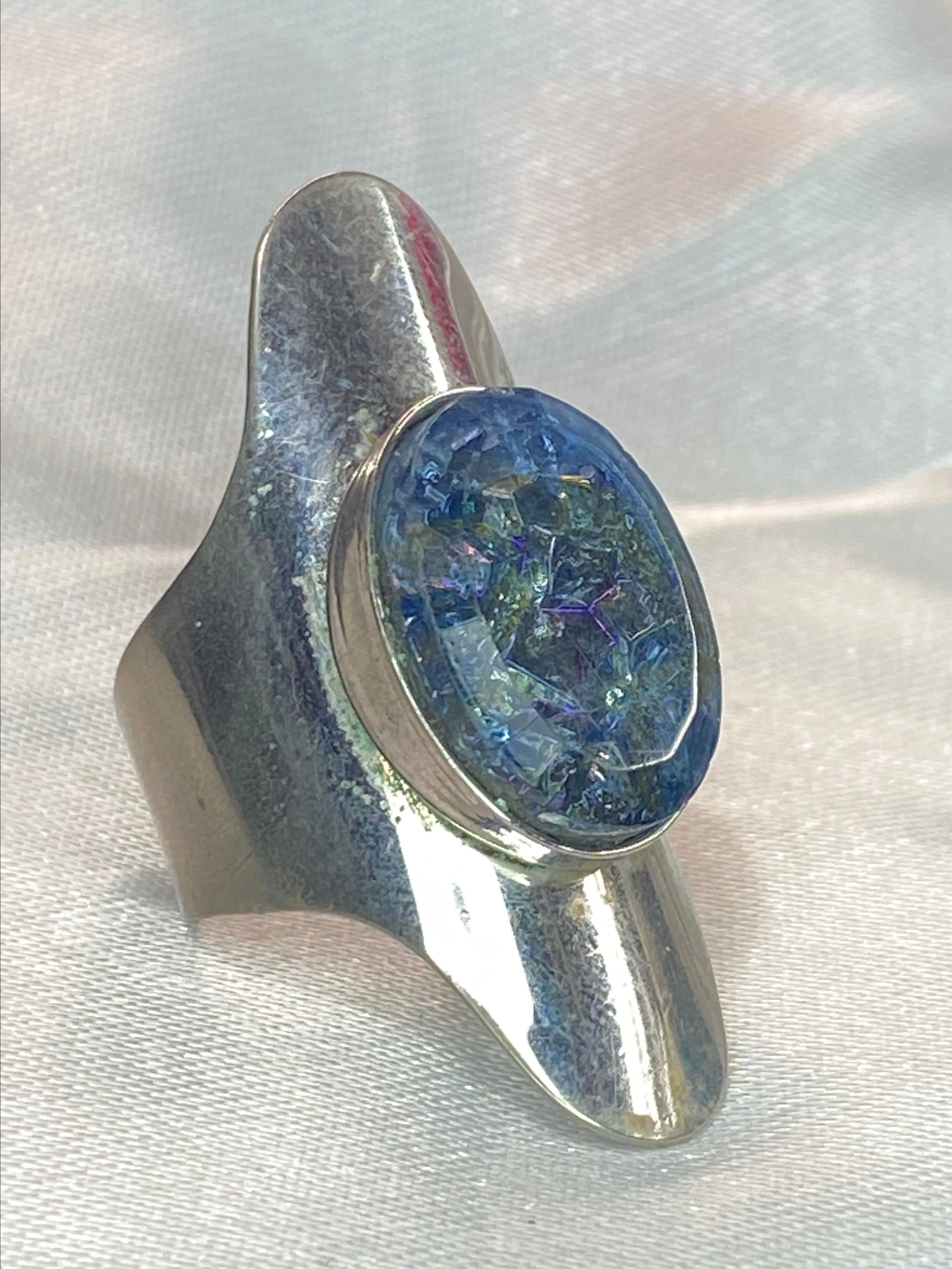 Product image for A878 Vintage Sarah Coventry 1972 Cleopatra Blue Purple Adjustable Statement Ring