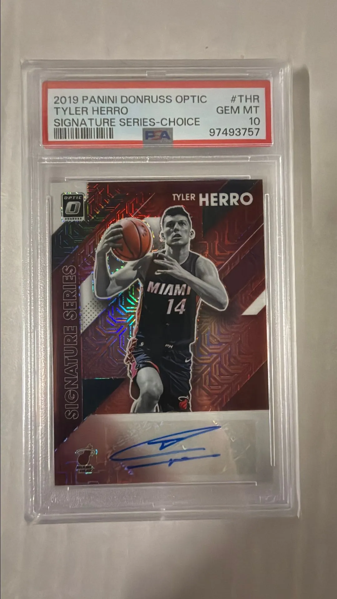 Product image for 2019 Panini Donruss Optic Signature Series Tyler Herro THR Signature Series-Choice PSA GEM MT 10