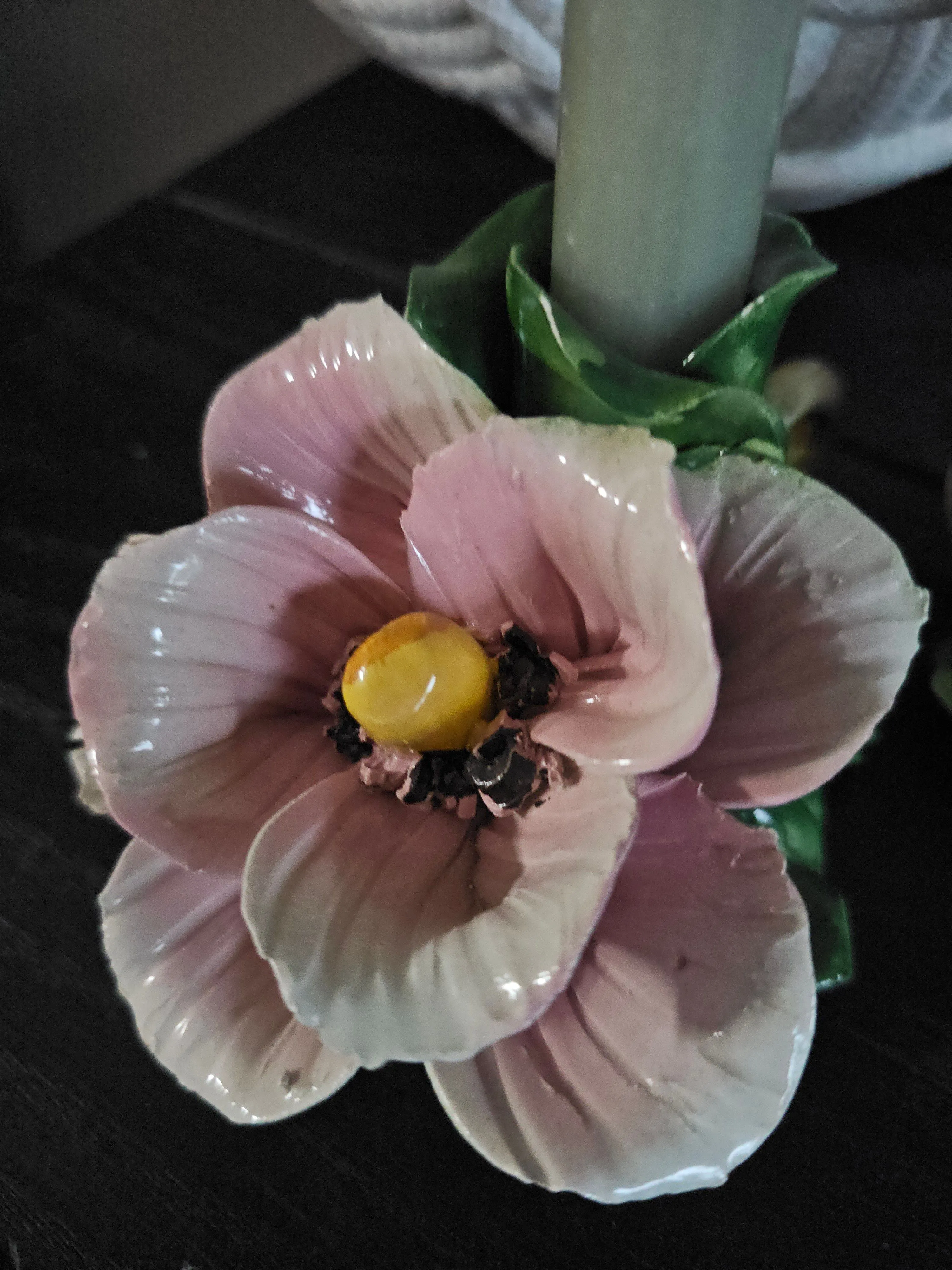 Product image for Mid Century Capodiamonte Rose Candlesticks