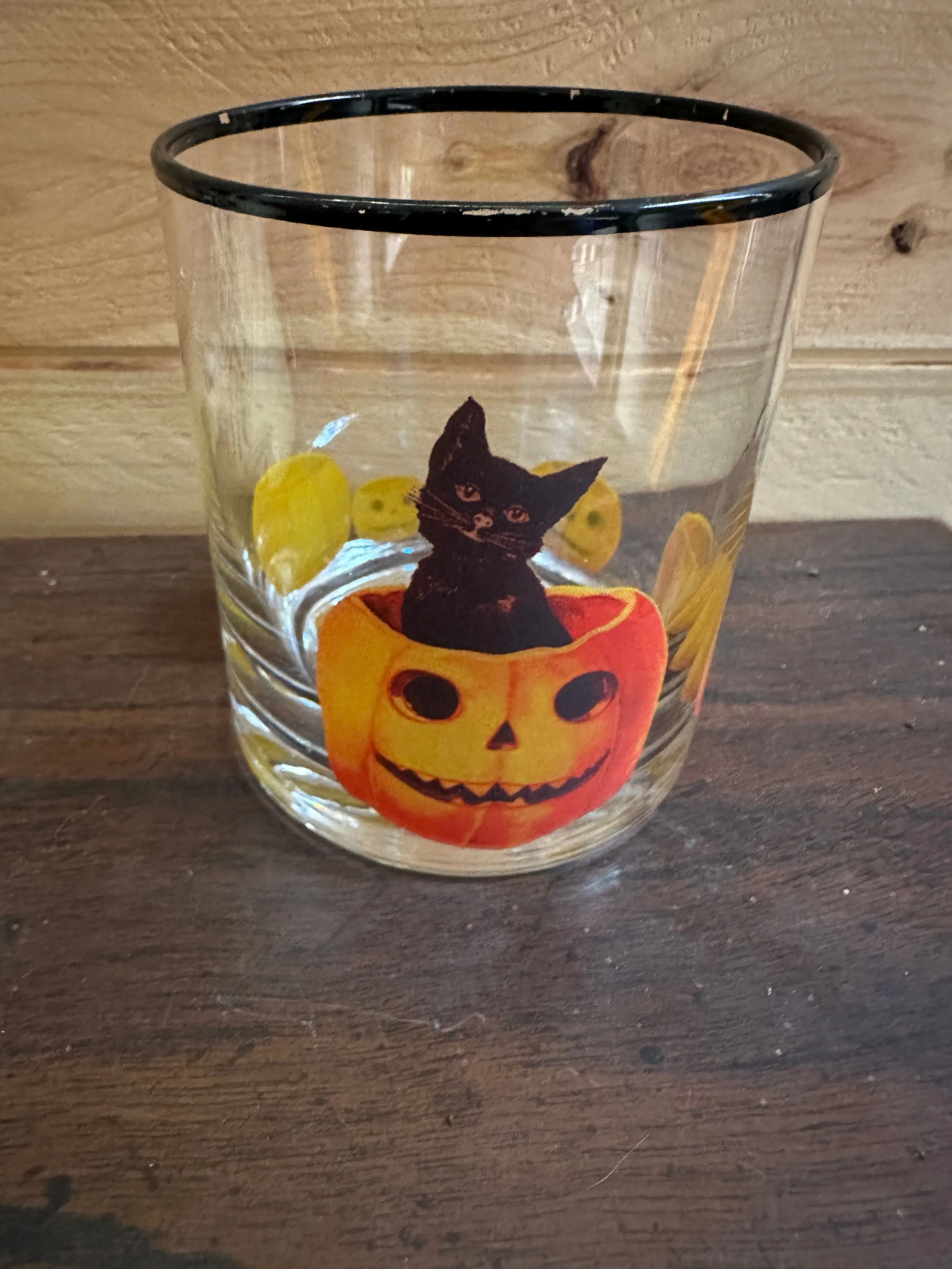 Product image for Black cat Jack o lantern glass
