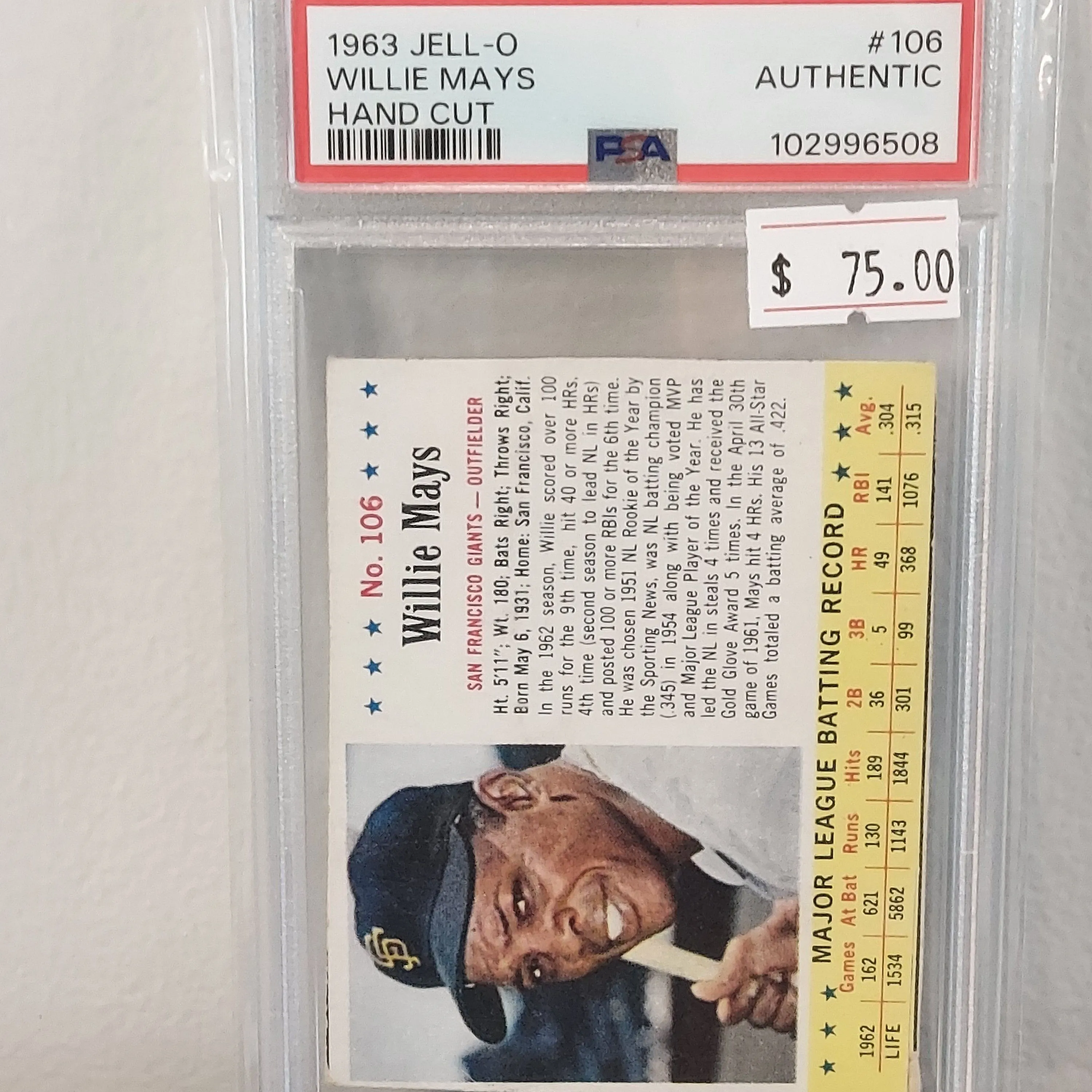 Product image for 1963 JELL-O 106 Willie Mays PSA AUTHENTIC 