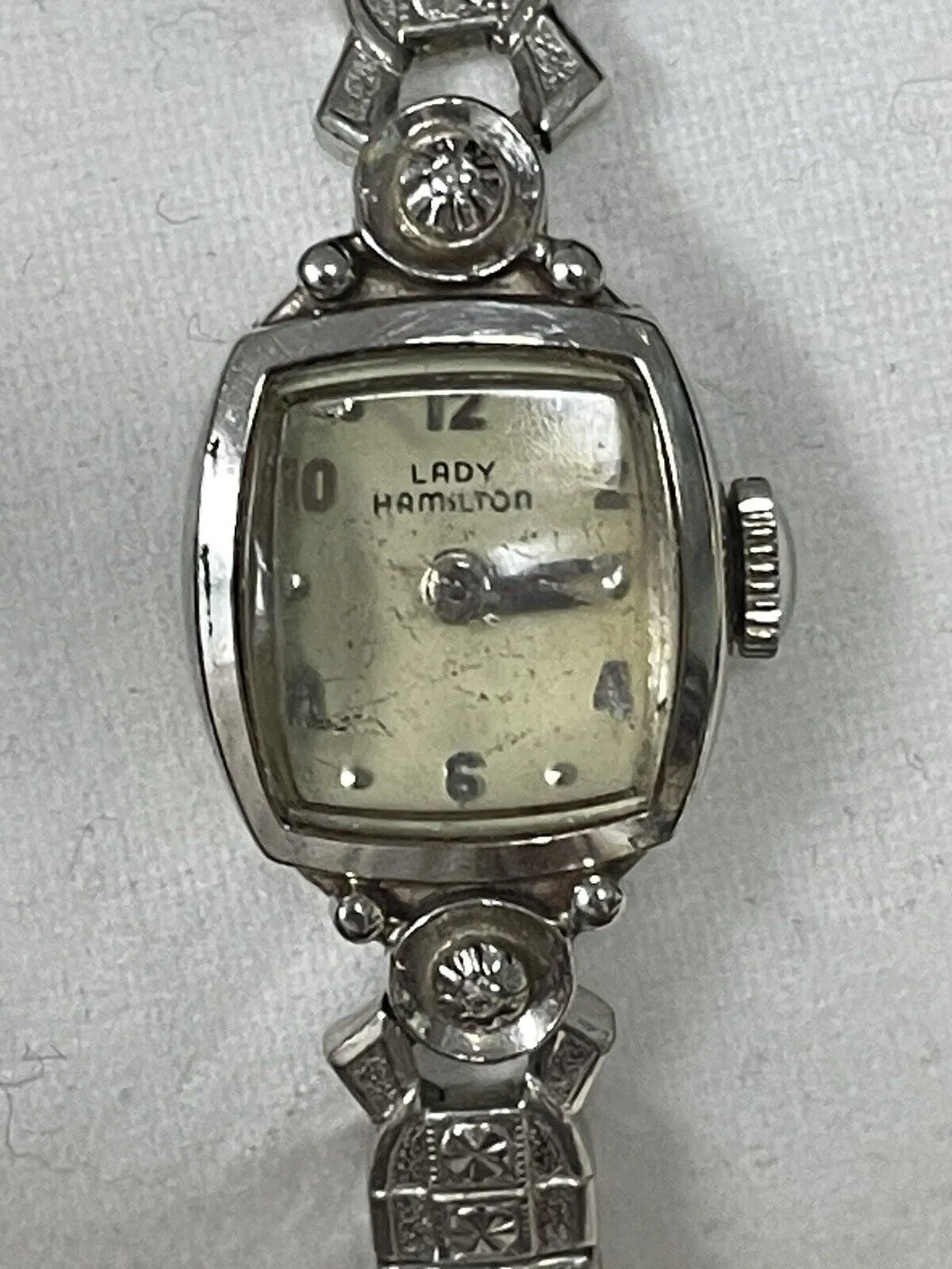 Product image for Vintage Ladies 10K White Gold Hamilton 22 Jewel Grade 757 Diamond Wrist Watch
