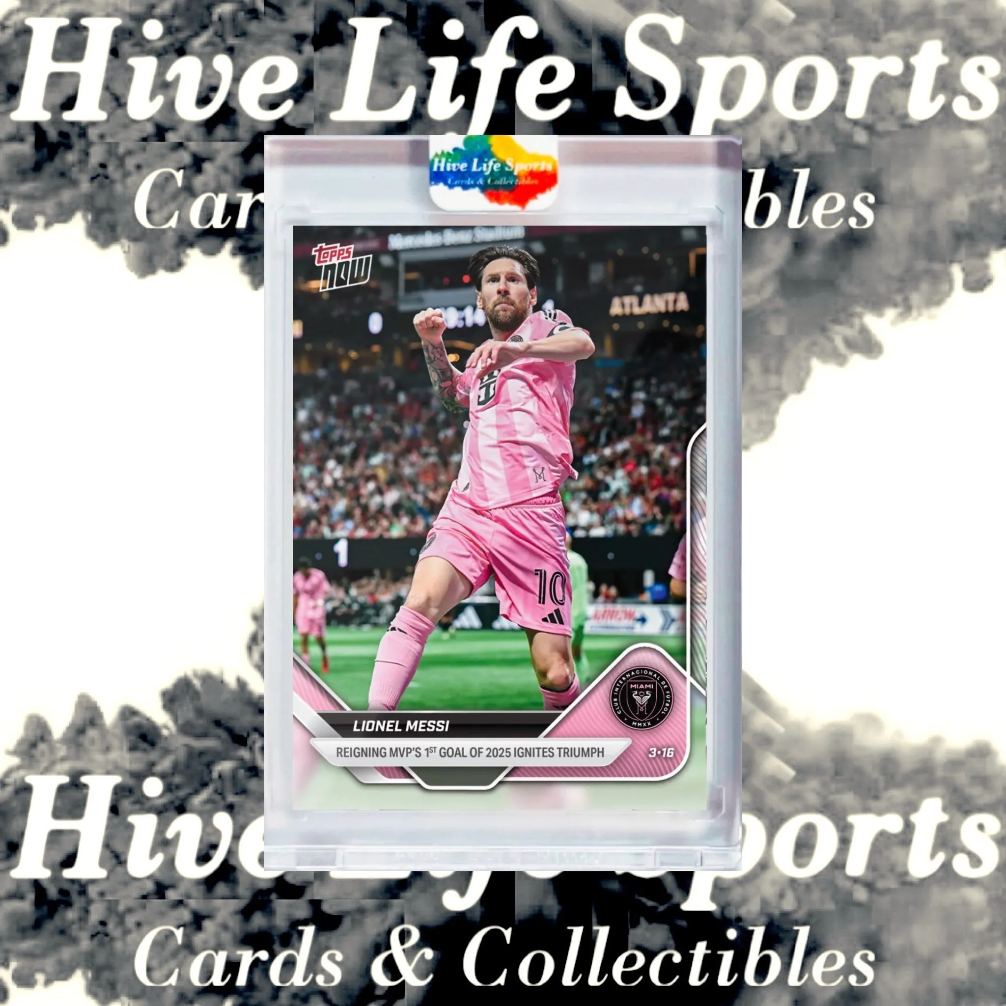 Product image for Lionel Messi 2025 Topps Now MLS #19 Inter Miami w/ HLS One Touch