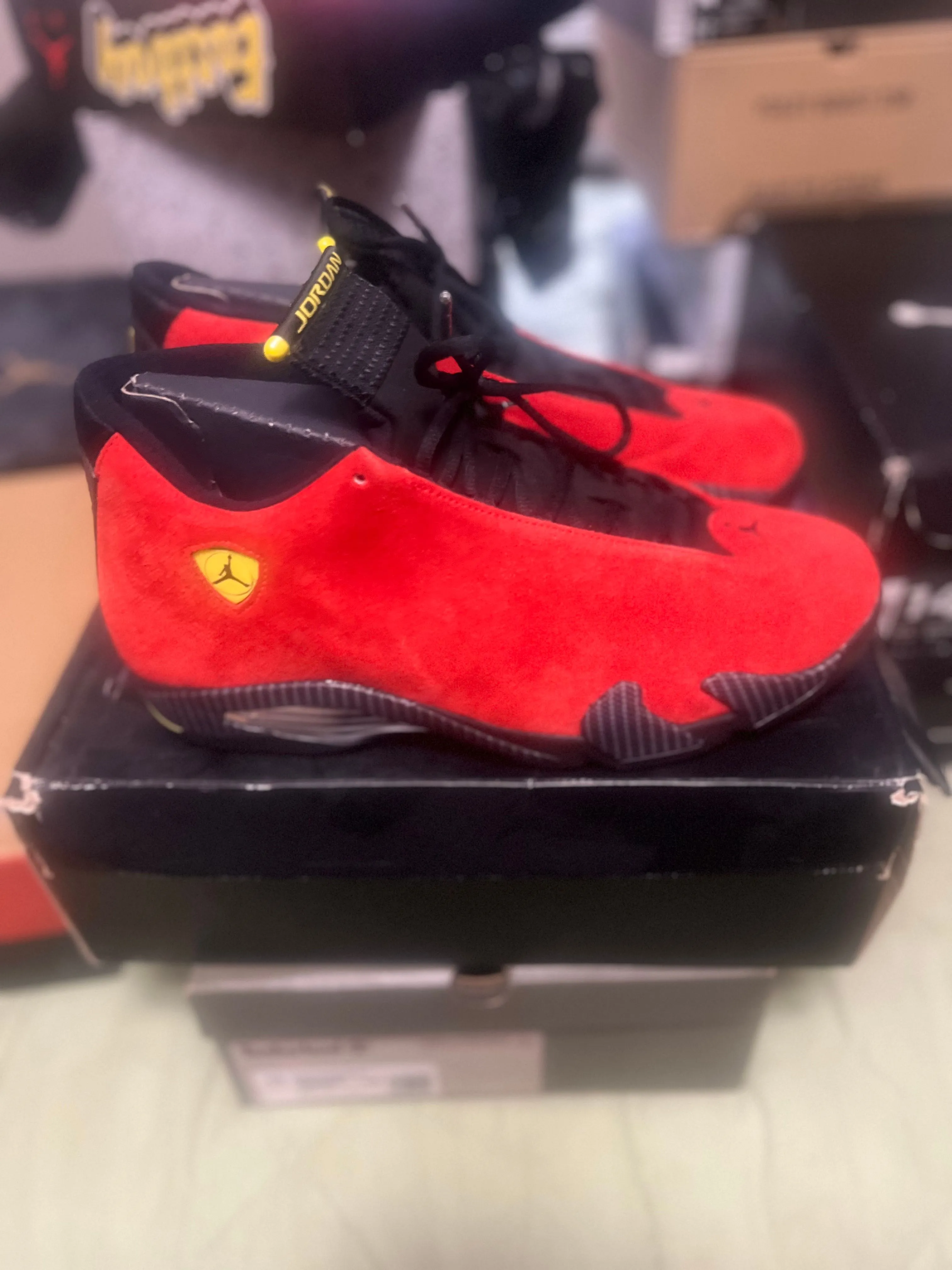 Product image for Gen 1 Jordan 14 Challenge Red size 14 Ferrari Black toe Laney 2014s