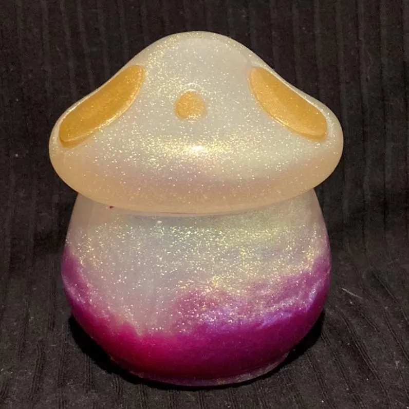 Product image for Epoxy resin crystal white and pink mushroom container