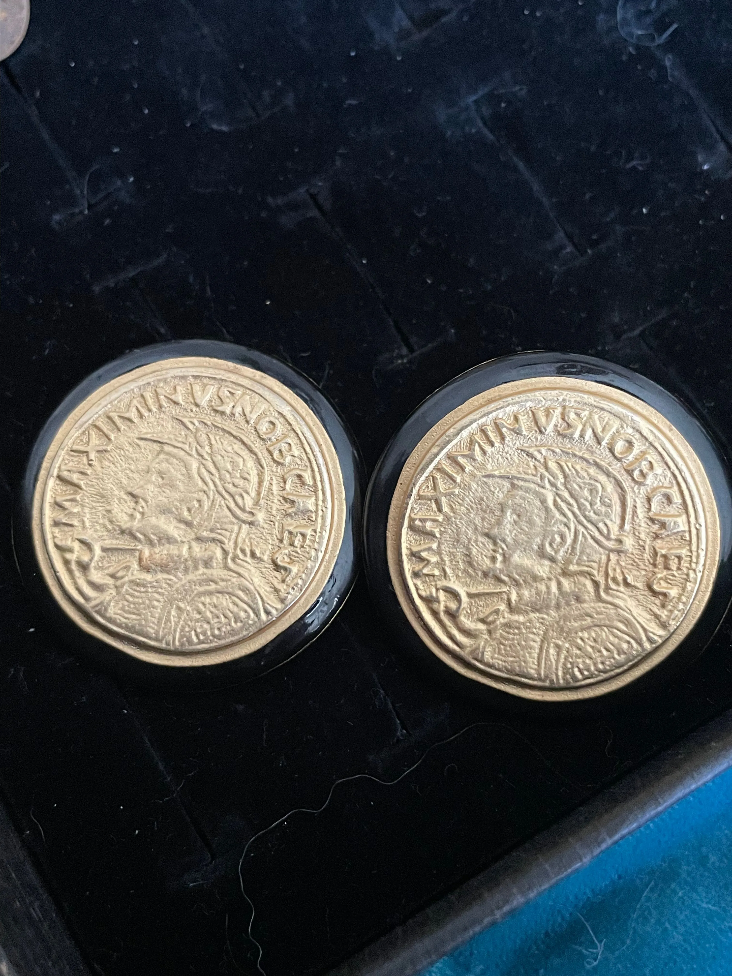 Product image for VTG Pierced Roman Coin Enamel Earrings