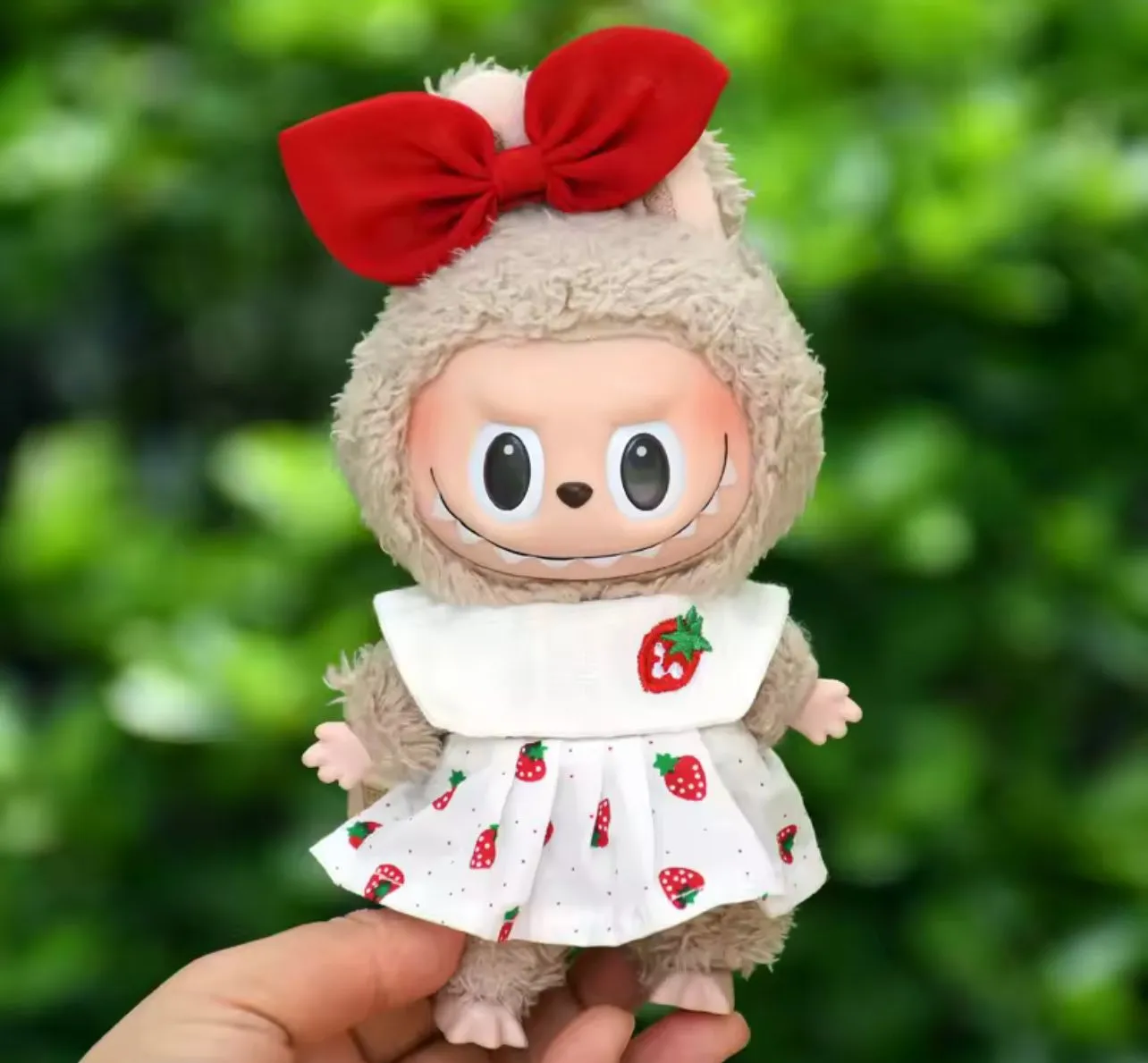 Product image for #76. White Strawberry Dress w. Bow (LABUBU NOT INCLUDED)