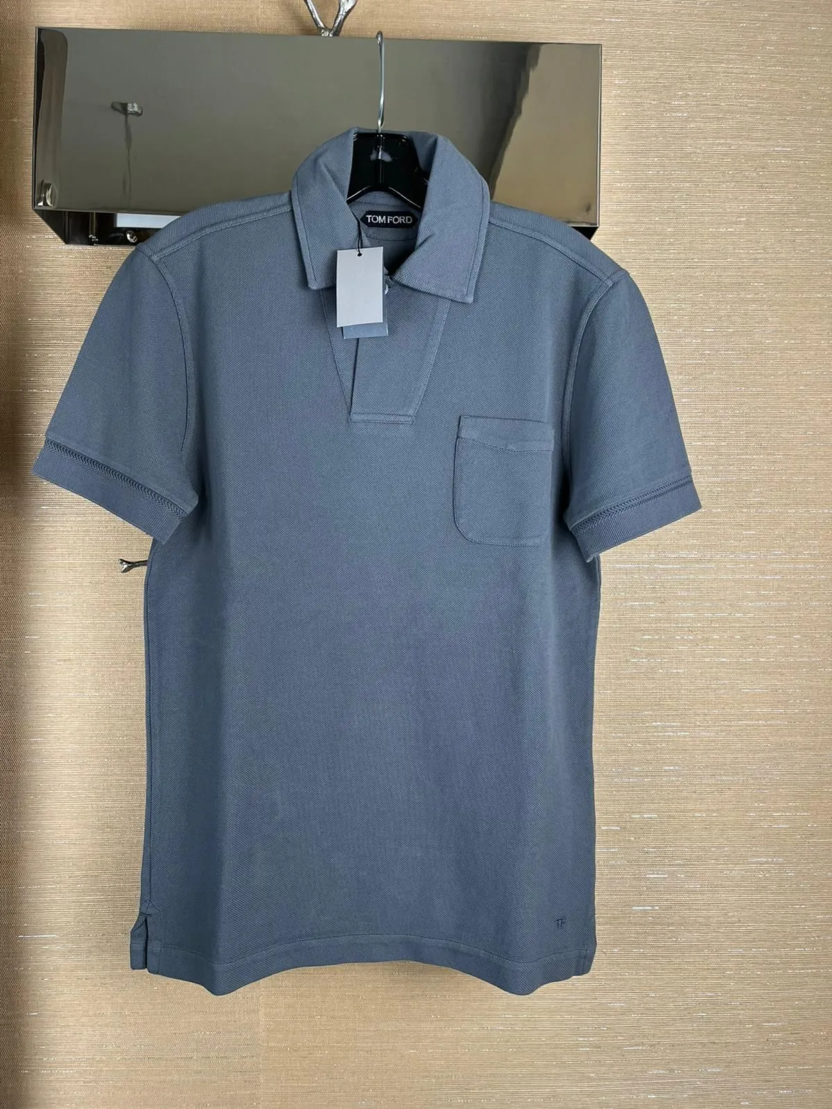 Product image for Tom Ford , Classic Polo Shirt With Embroidered Logo in Slate Blue BNWT