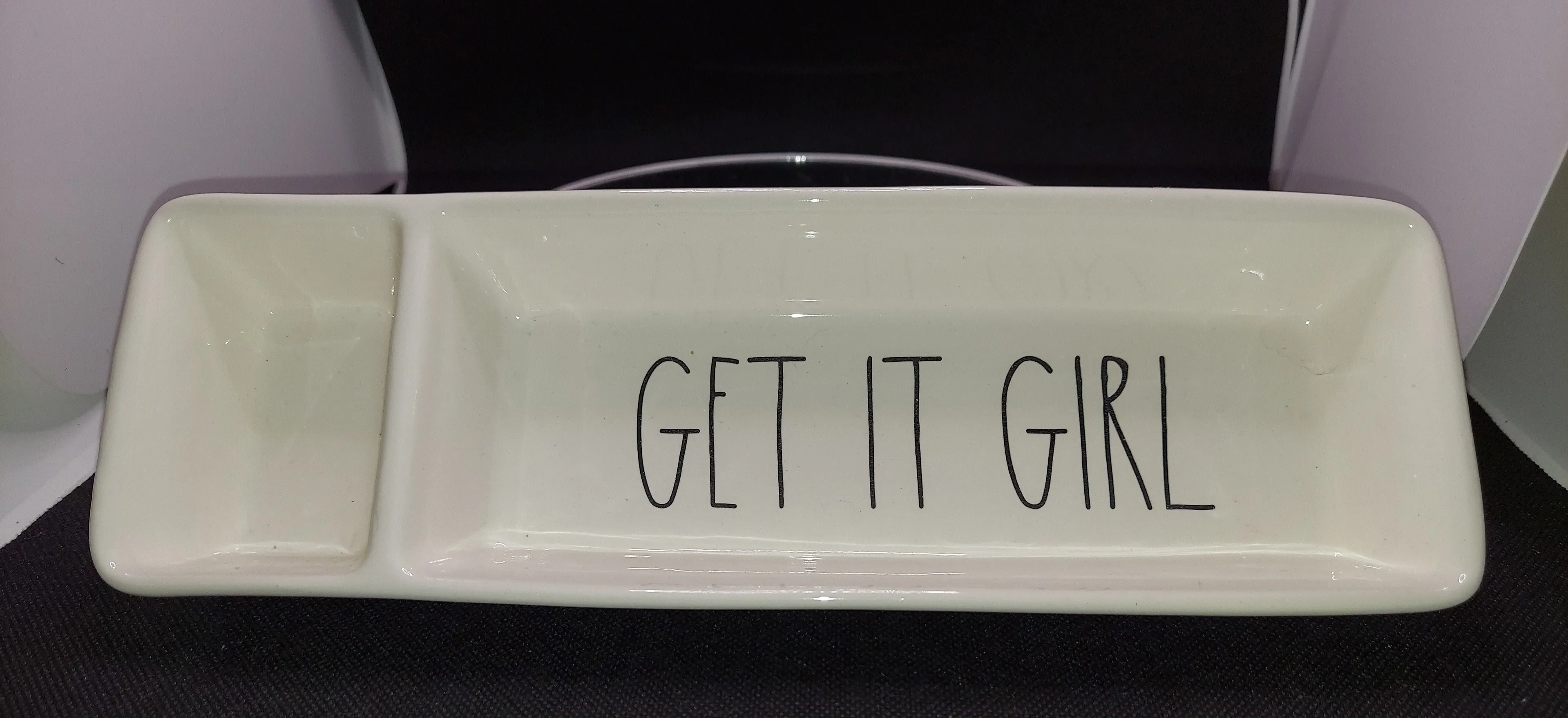Product image for Rae Dunn Get It Girl White Trinket Tray Desk Organizer Inspirational Quote