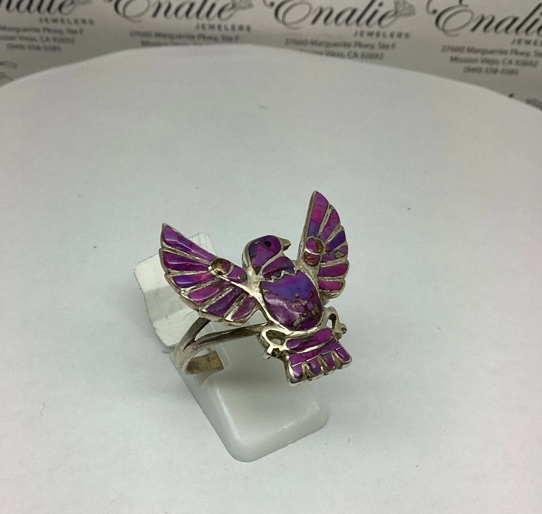 Product image for R2155 Sterling Silver  Mohave Purple Turquoise Zuni Style Eagle Ring