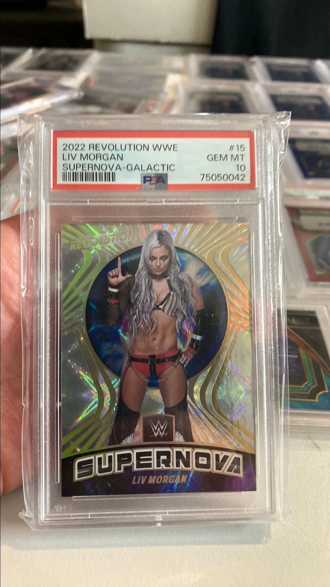 Product image for 2022 Panini Revolution Wwe Supernova Liv Morgan Supernova-Galactic PSA GEM MT 10