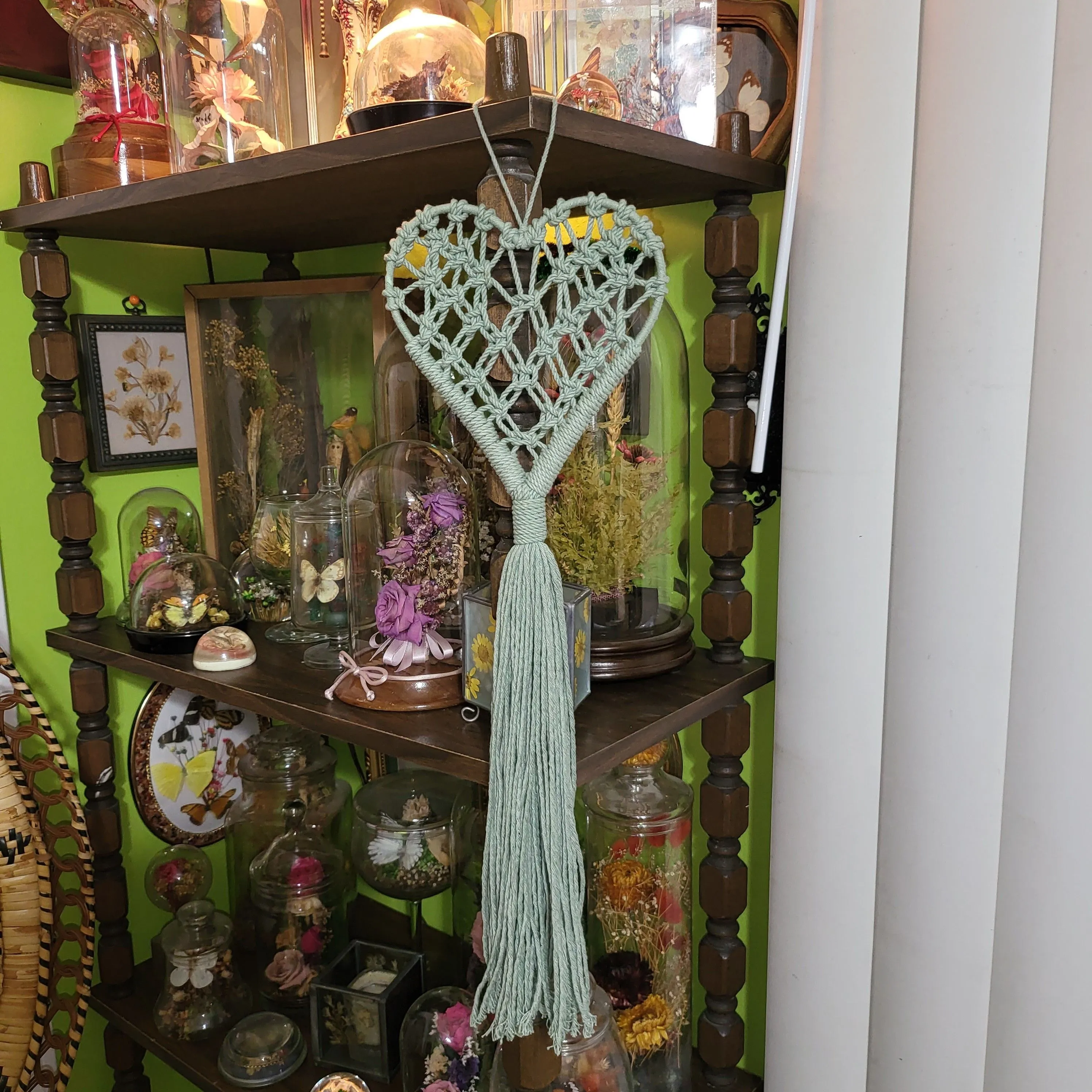 Product image for Green vintage style cottagecore Macrame heart