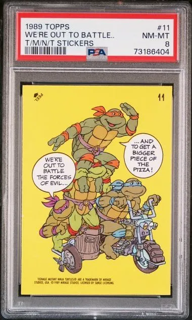 Product image for 1989 Topps Teenage Mutant Ninja Turtles Stickers We'Re Out To Battle.. T/M/N/T Stickers PSA NM-MT 8