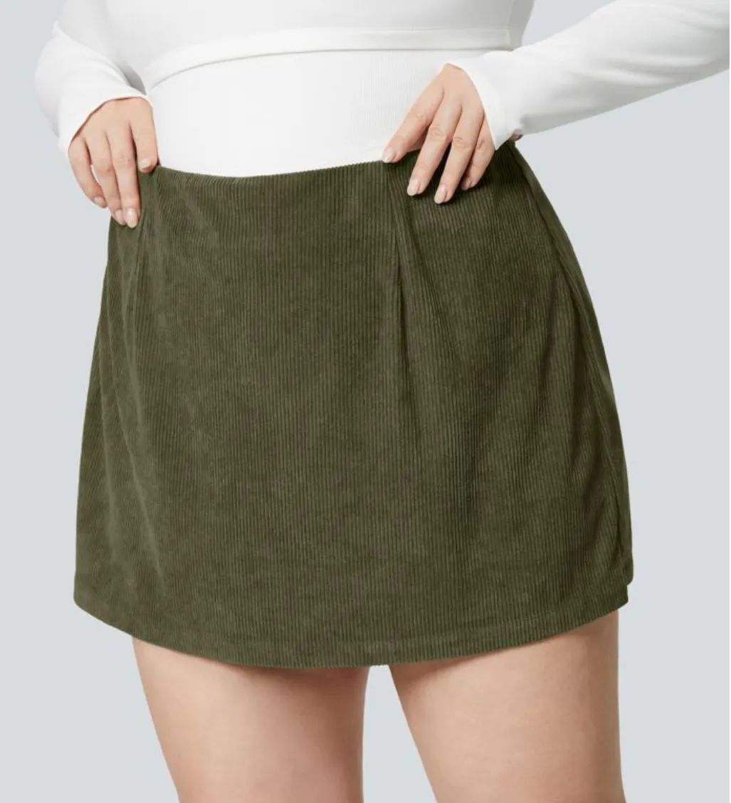 Product image for BIN: NWT Halara High Waisted Back Zipper Split Hem 2-in-1 Corduroy Casual Skirt 1X