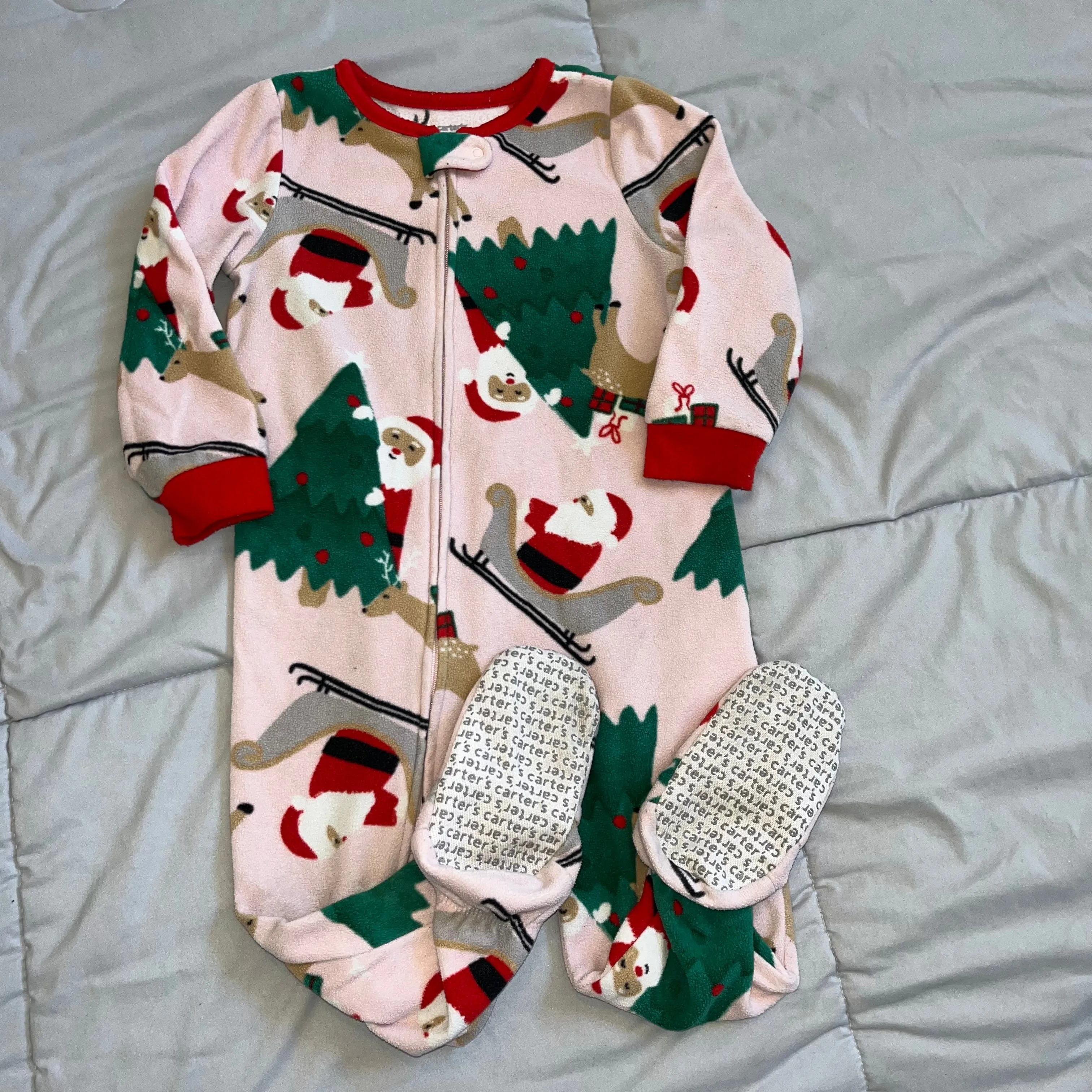 Product image for Carters pink Christmas blanket footie sleeper, size 24 months