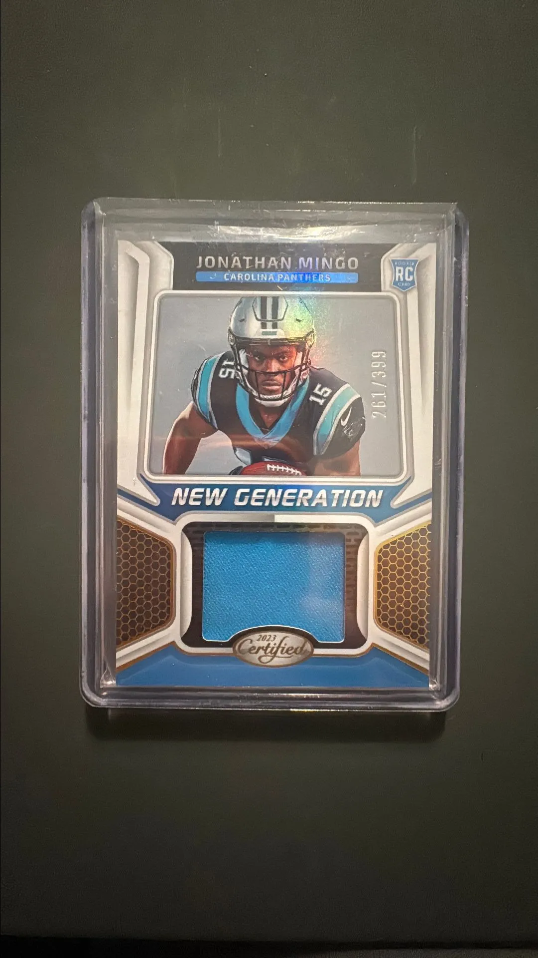 Product image for 2023 Panini-Certified Jonathan Mingo (RC) #NGJM-6 - Carolina Panthers Patch /399