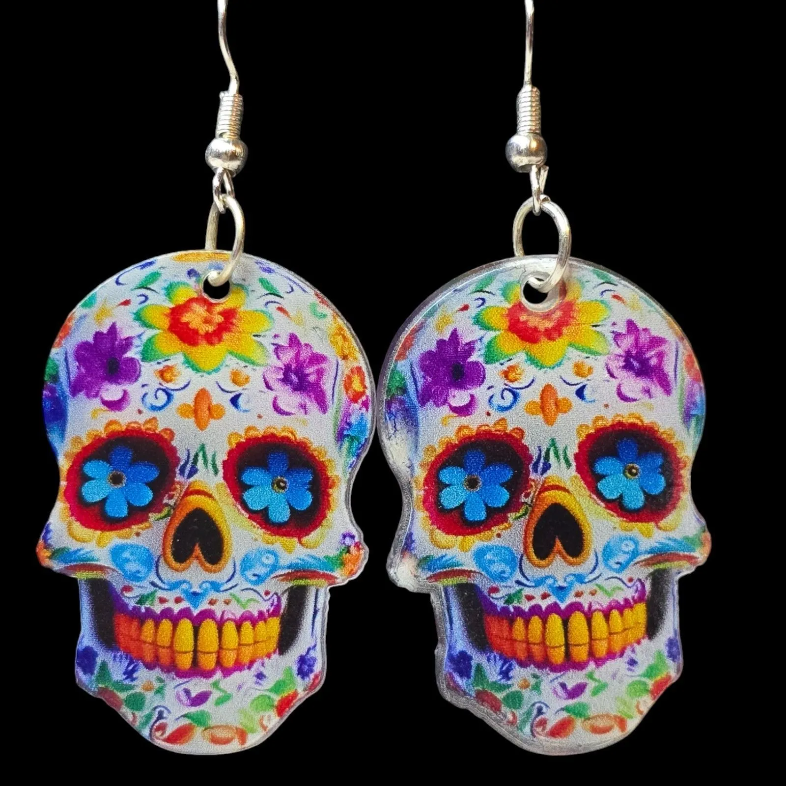 Product image for 037 NWOT Colorful Day of the Dead Skull Pierced Earrings