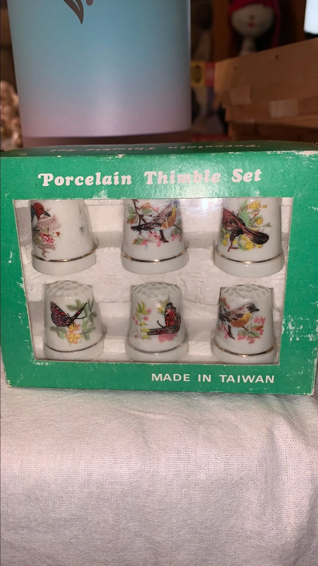 Product image for Vintage 6 Pc Thimble Set Butterfly Porcelain Thimbles