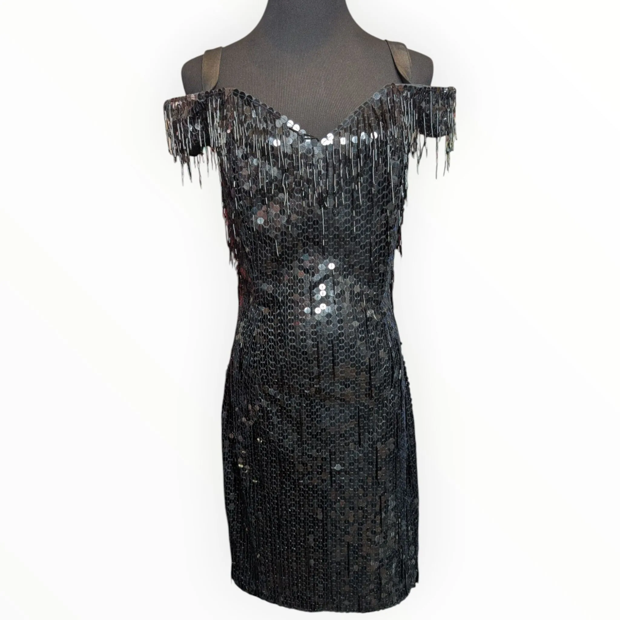 Vintage Nadine Waterfall Fringe Bead & Sequin Off The Shoulder Cocktail  Dress  Whatnot: Shop, Sell, Connect