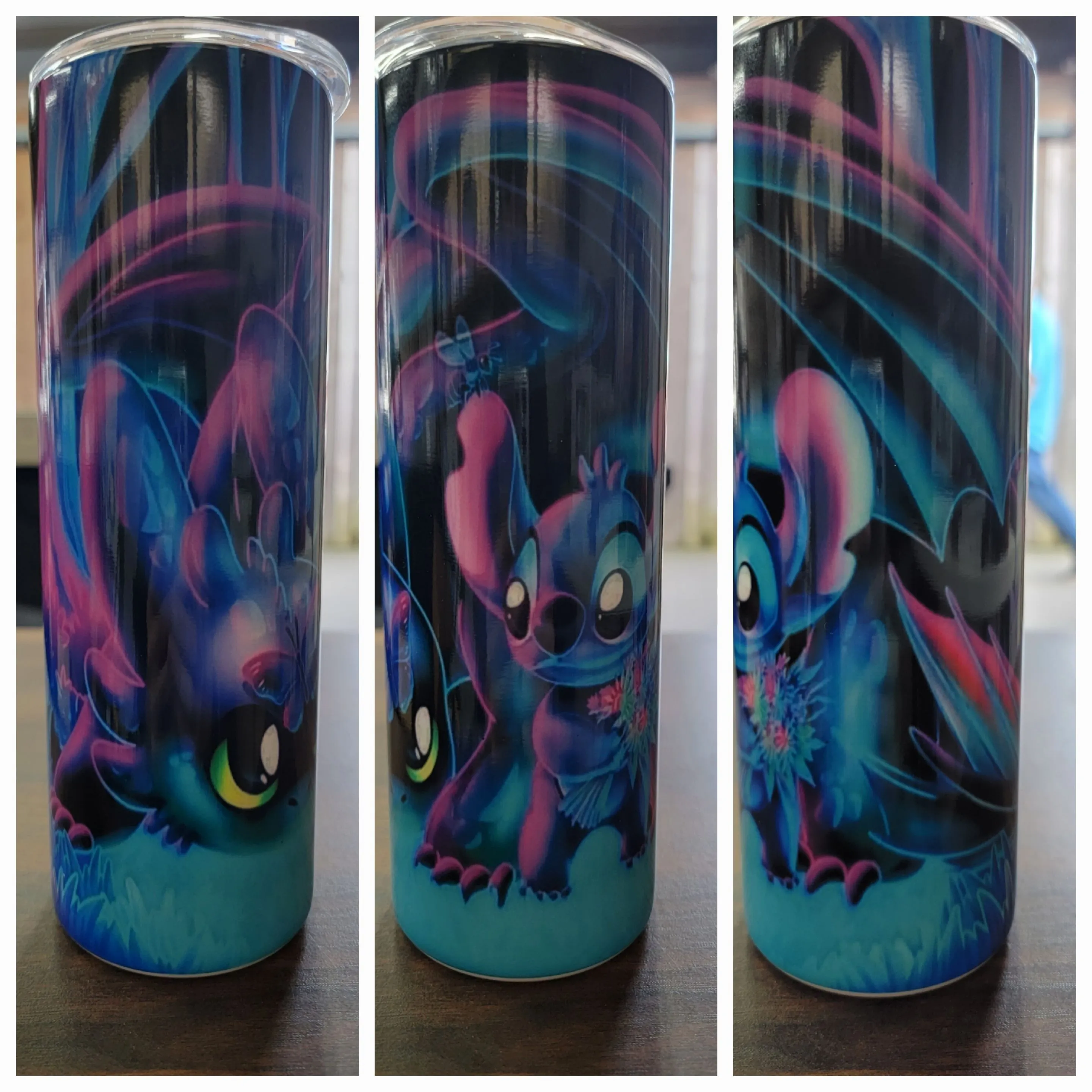 Product image for stitch & toothless 20oz skinny tumbler