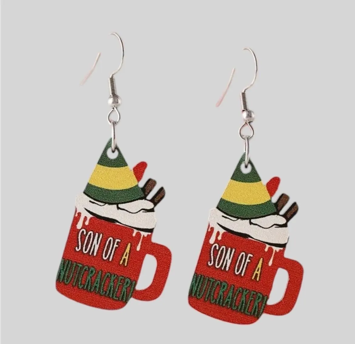 Product image for Son of A Nutcracker Elf Earrings Christmas Acrylic NEW